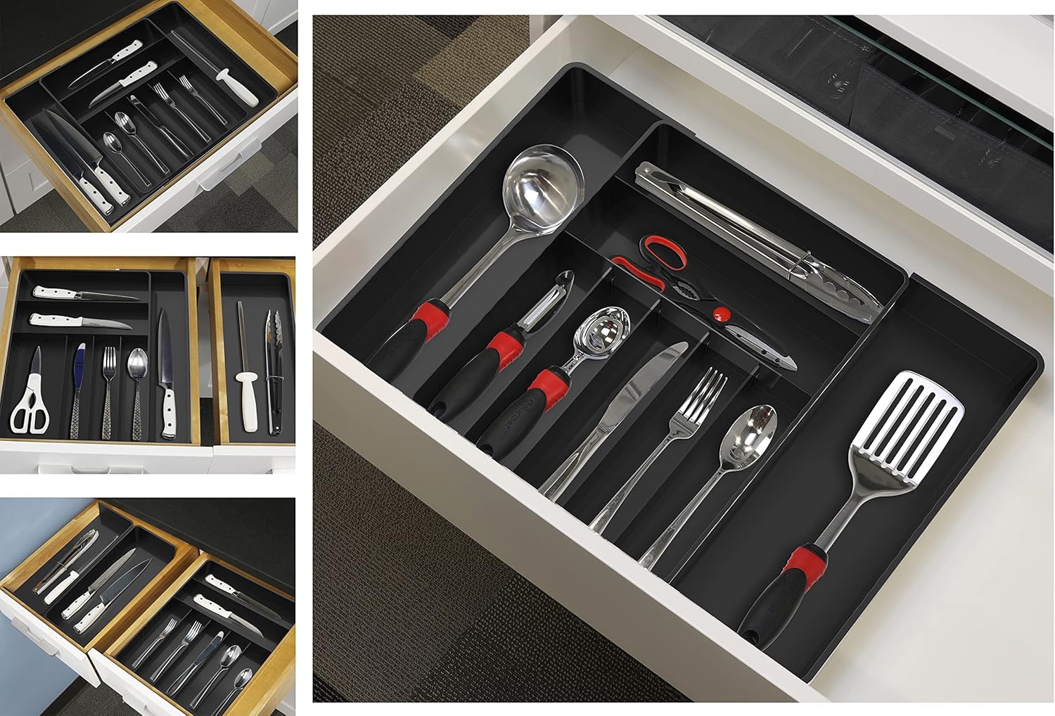 Simple Houseware Expandable Kitchen Drawer Flatware Organizer, Black – Adjustable Cutlery Tray with