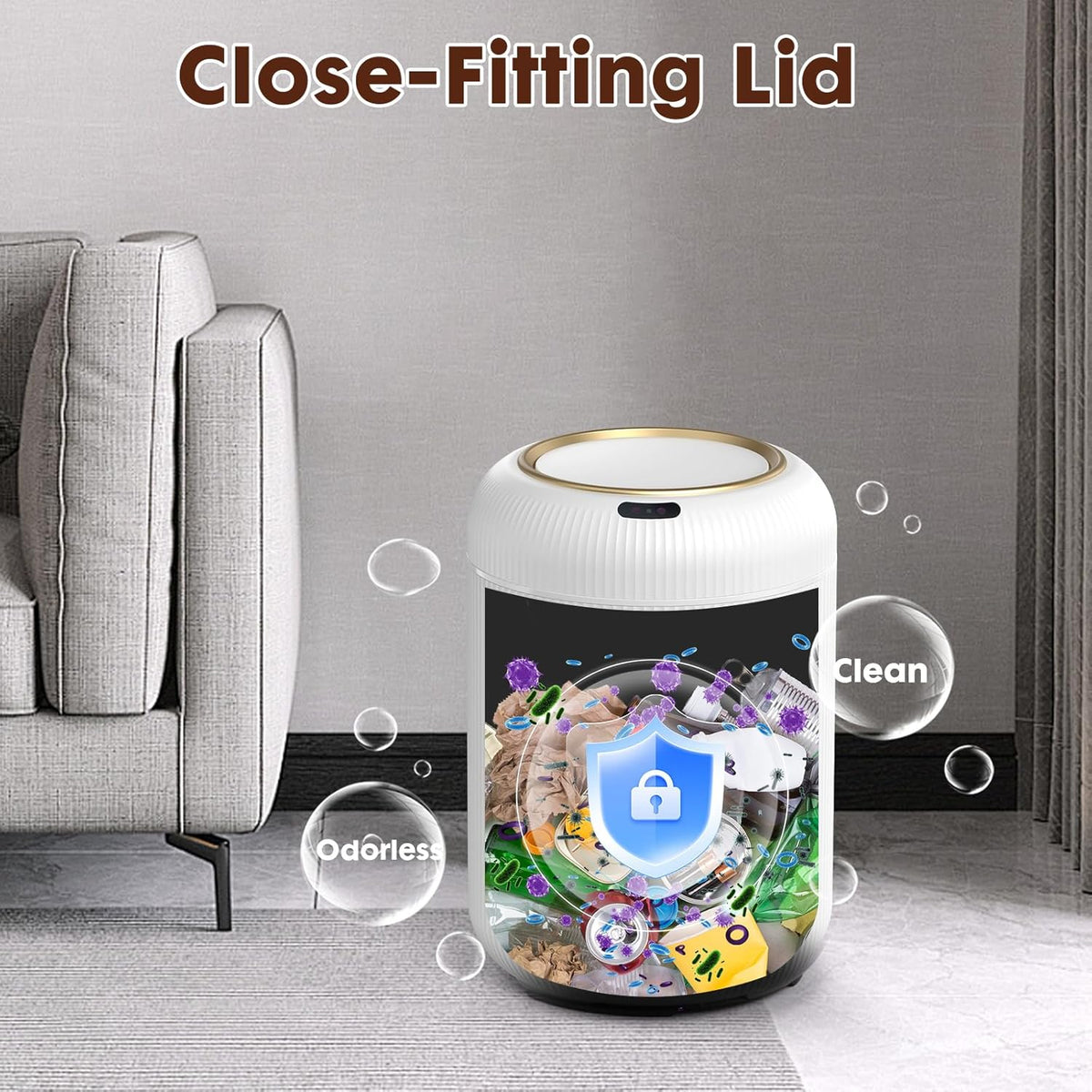 Procade Motion Sensor Trash Can with Lid, 3 Gallon Electric Bathroom Garbage can, Small White