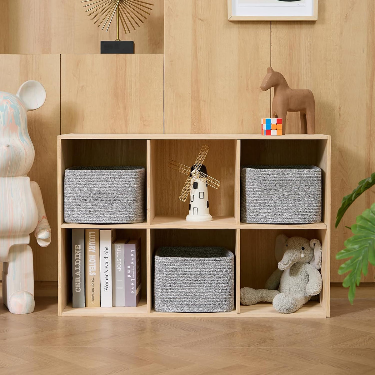 Small Organizing Baskets for Cubes Shelf, 9.7x9.7x7.1 Inch Rope Woven Storage Bins for Nursery