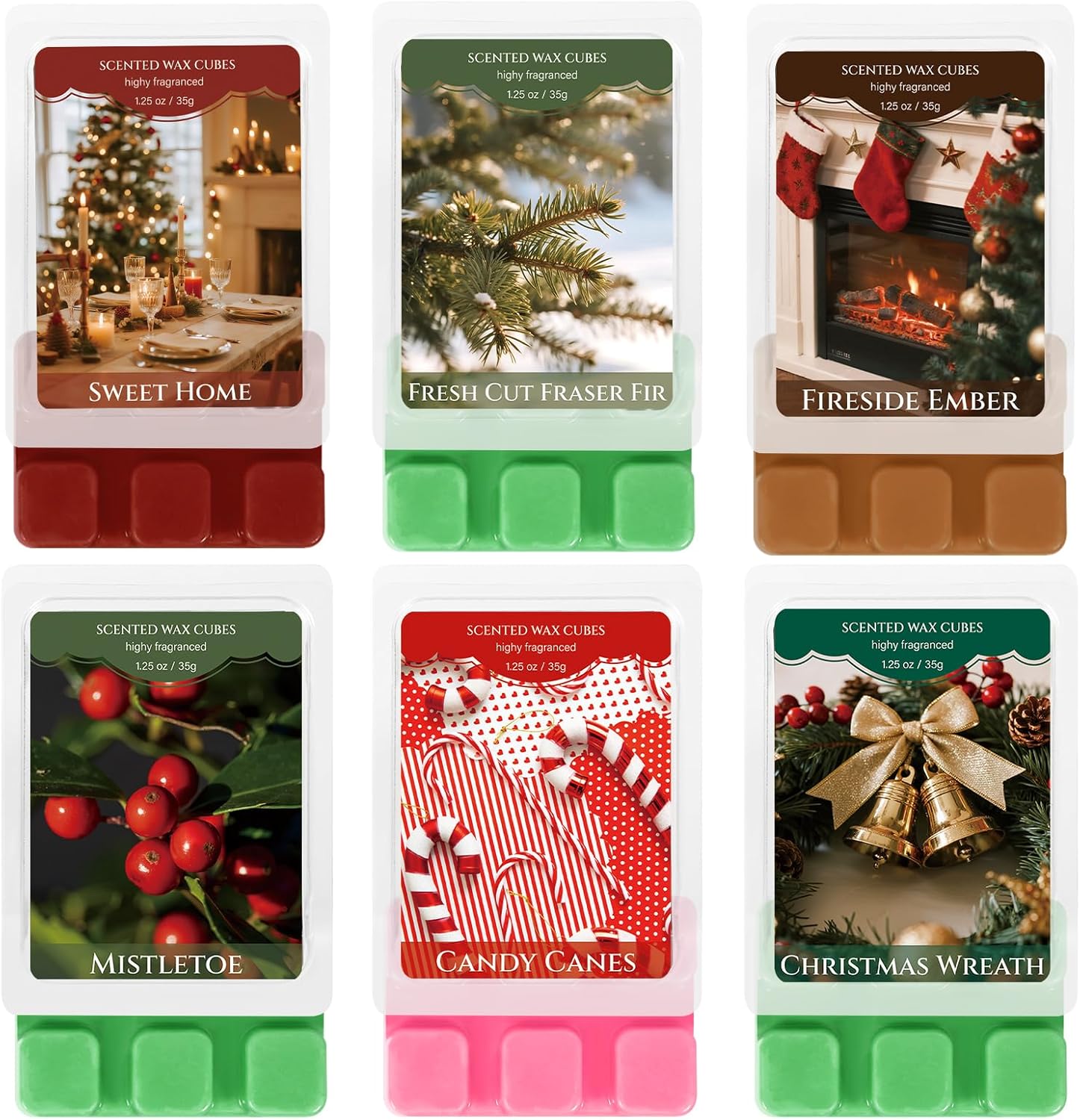 SCENTORINI Christmas Wax Melts, Scented Wax Melts 6 Pack - Non-Toxic, Natural Soy Wax Cubes for Wax