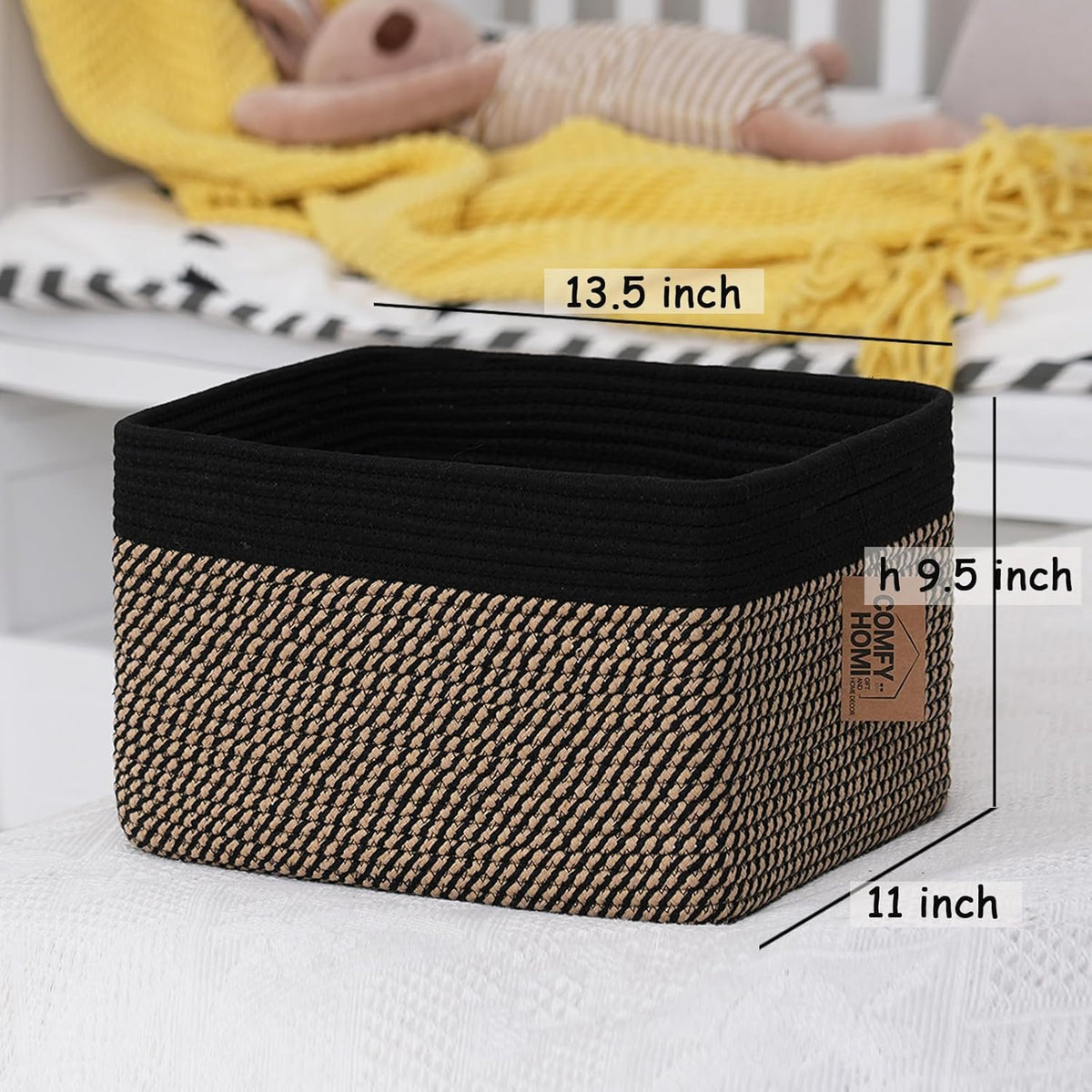 COMFY-HOMI 3PACK Cotton Rope Square Basket with Handles for Shelves|Dog Toy Bin and Storage|Baby