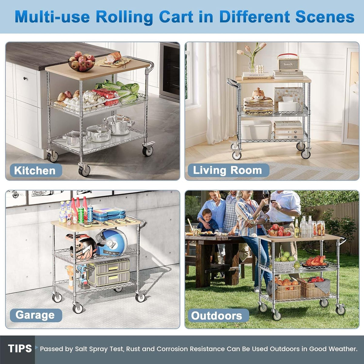 Leteuke Rolling Kitchen Carts with Wheels, 34" L x 17.5" W, 3-Tier Heavy Duty Utility Cart with