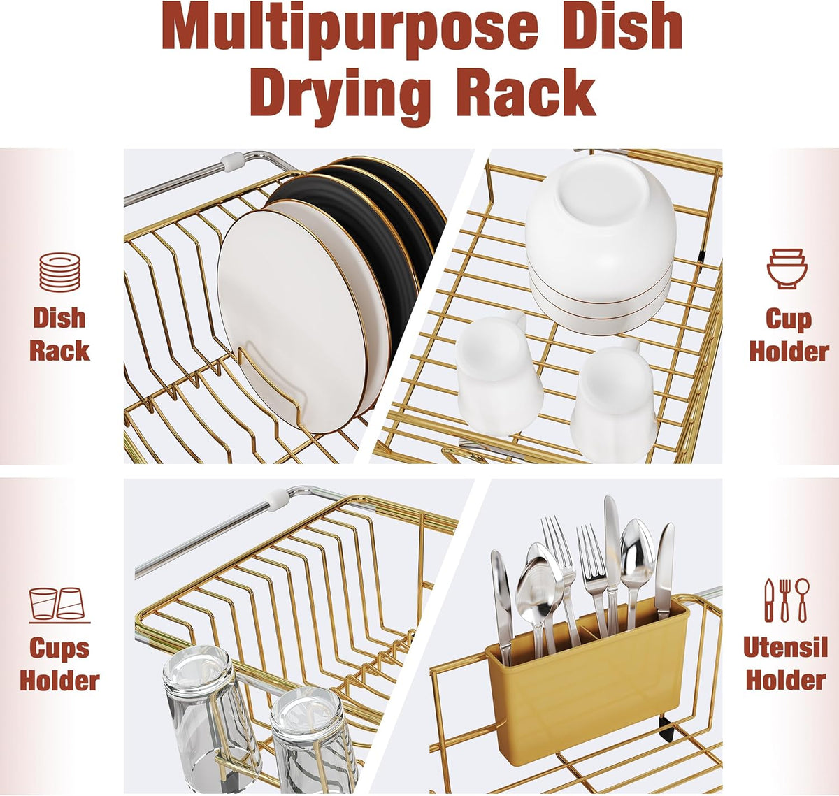 JASIWAY Sink Dish Drying Rack, Expandable Stainless Steel Dish Rack Over Sink, Kitchen Sink Drain