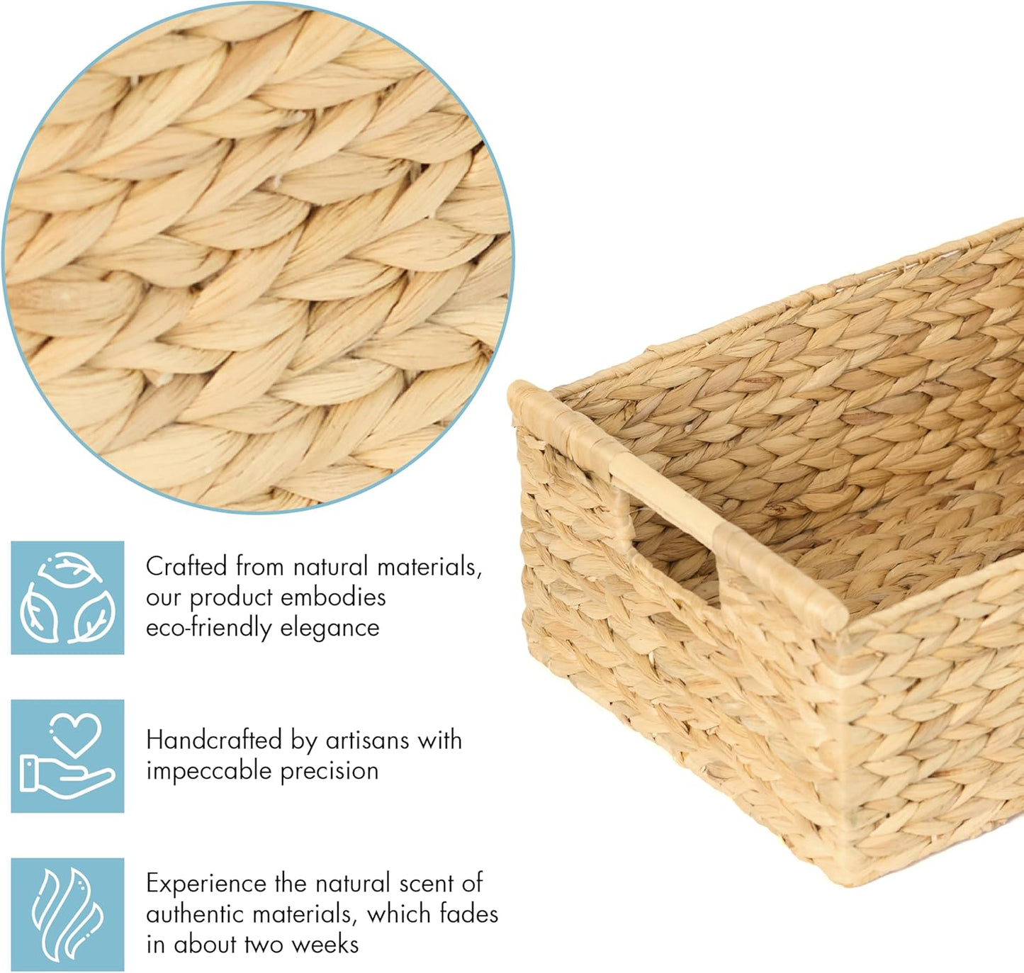 VATIMA Extra Large Wicker Basket Rectangular with Wooden Handles for Shelves, Water Hyacinth Basket