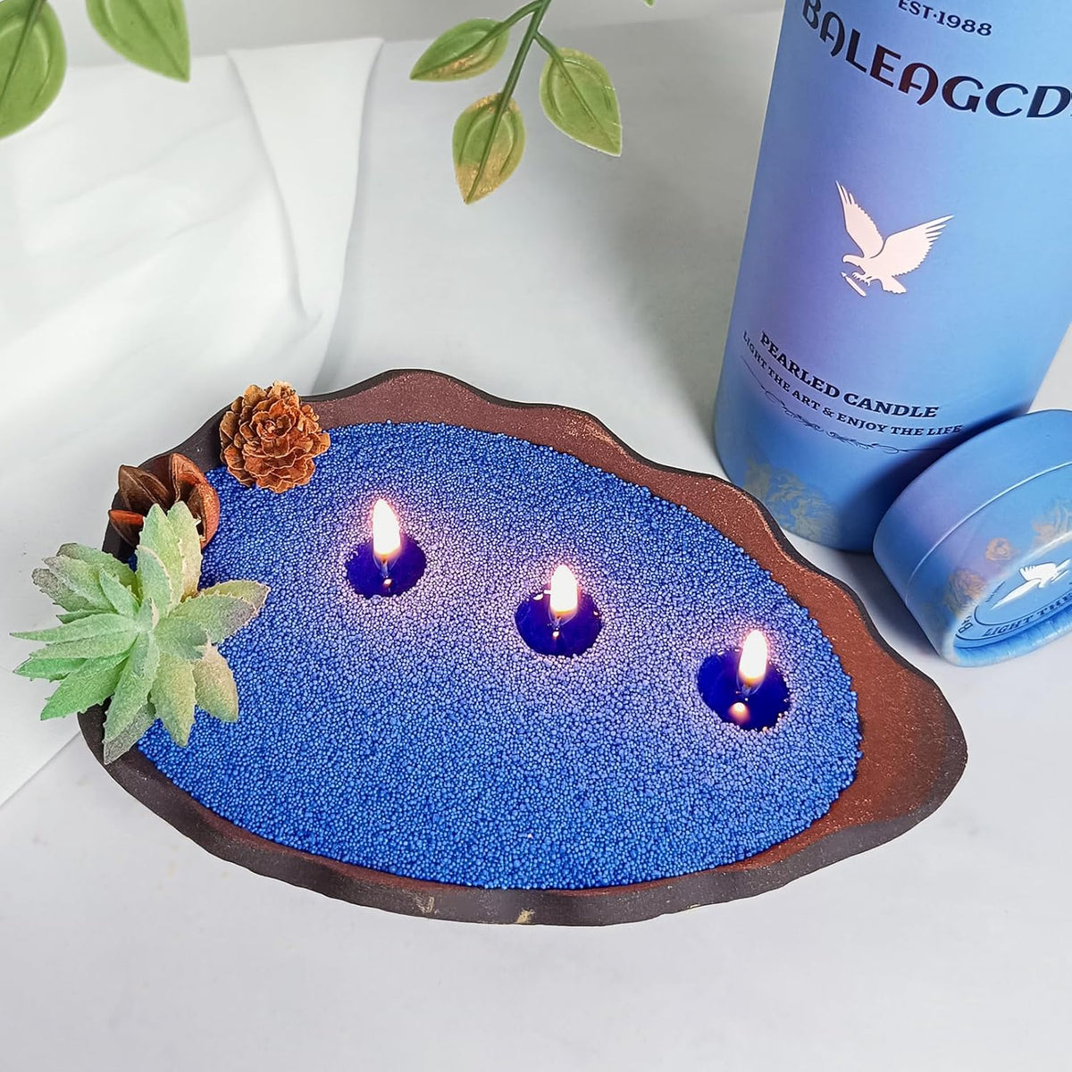 Salvia Scented Blue Pearled Candle 18oz Luxury Sand Candle Granulated Wax - 30 Cotton Wicks - Wax