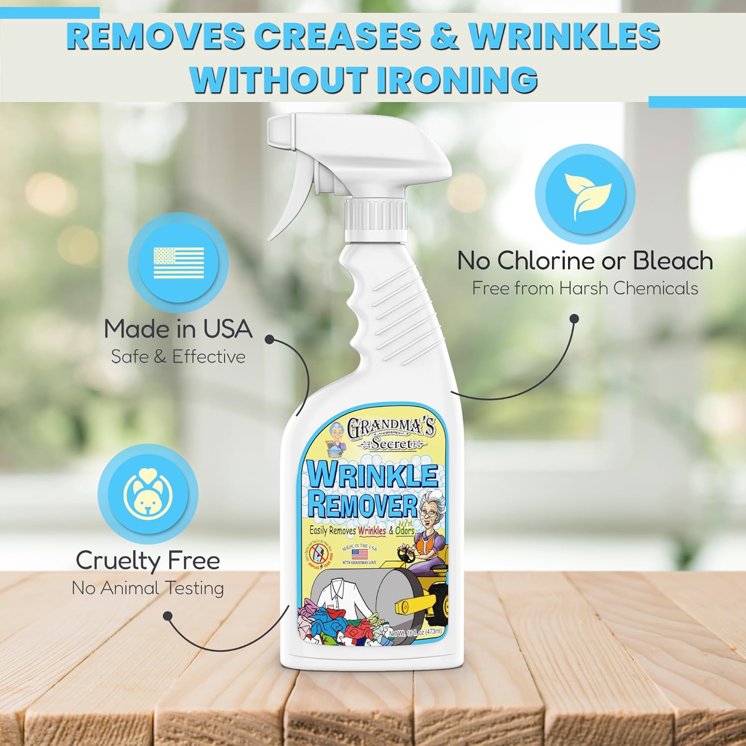 Grandma's Secret Wrinkle Remover Spray - Easily Removes Wrinkles & Odors - Wrinkle Release, Fabric