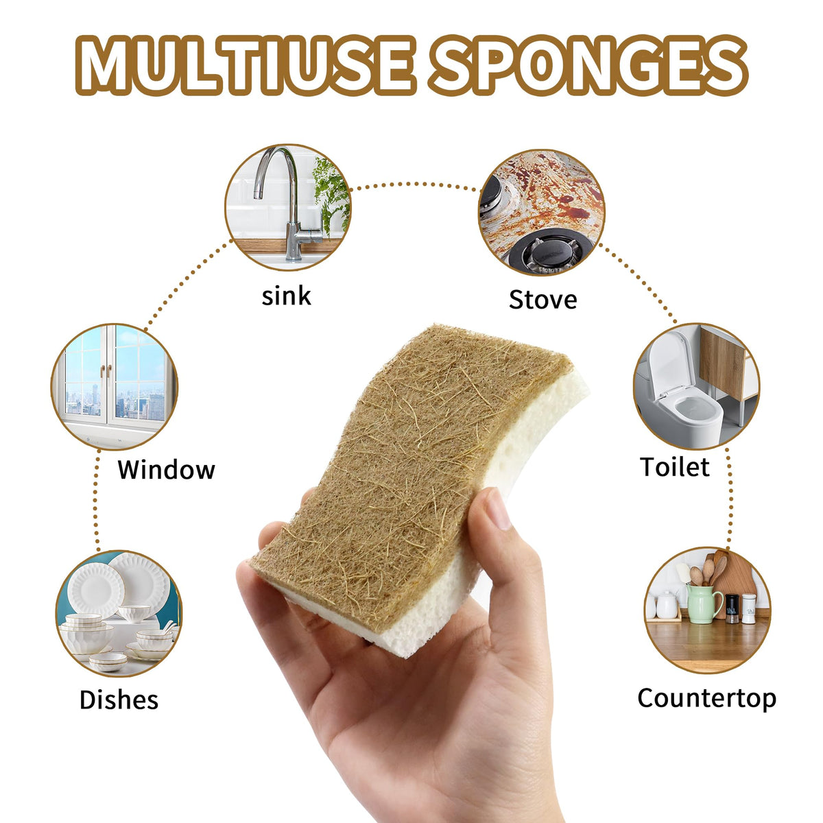 Silkyhose 12 Pack Natural Kitchen Sponges, Cellulose Coconut & Non-Scratch
