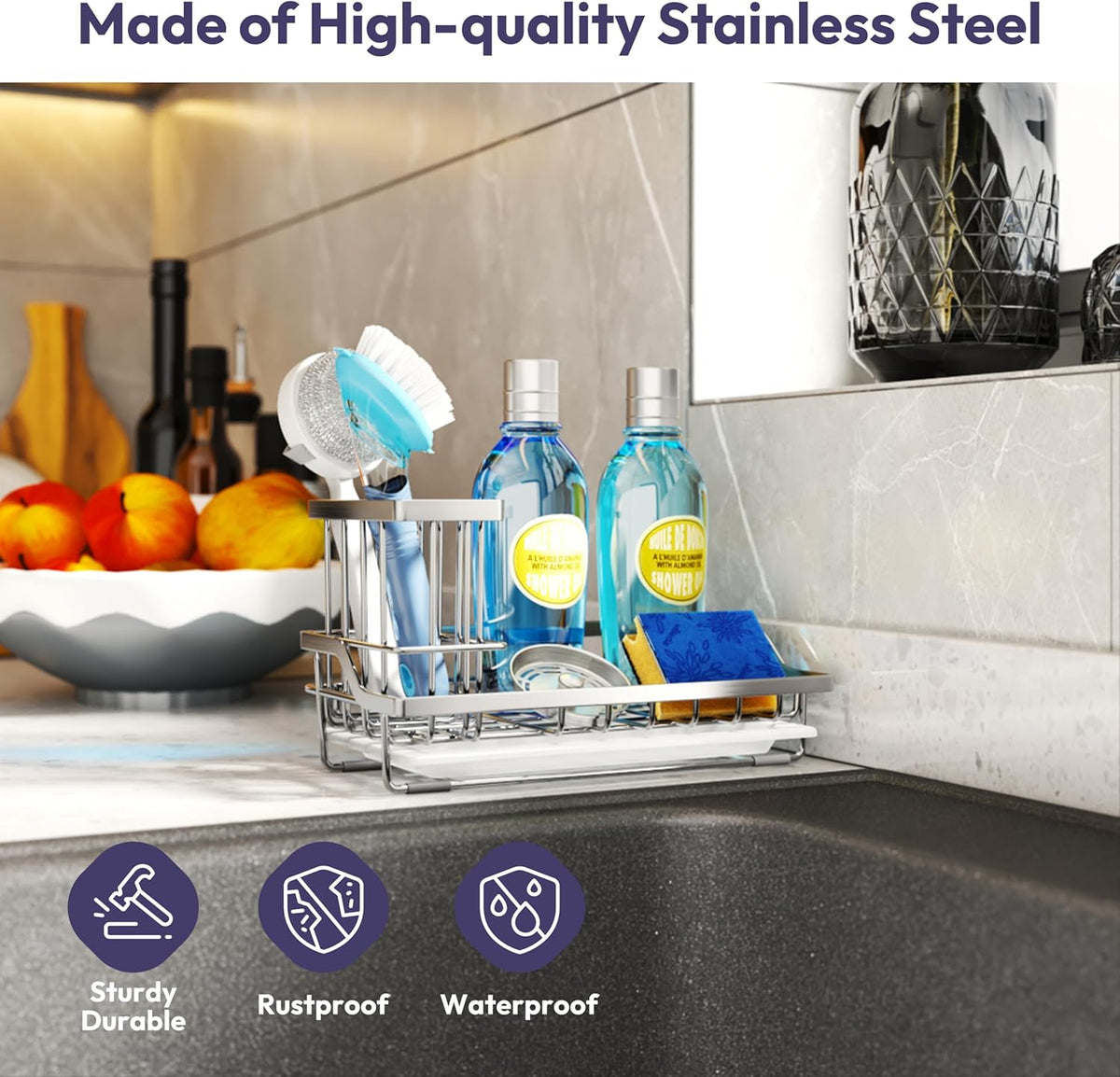 SWTYMIKI Multifunctional Kitchen Sink Caddy - Large Sponge Holder for Kitchen Sink with Removable