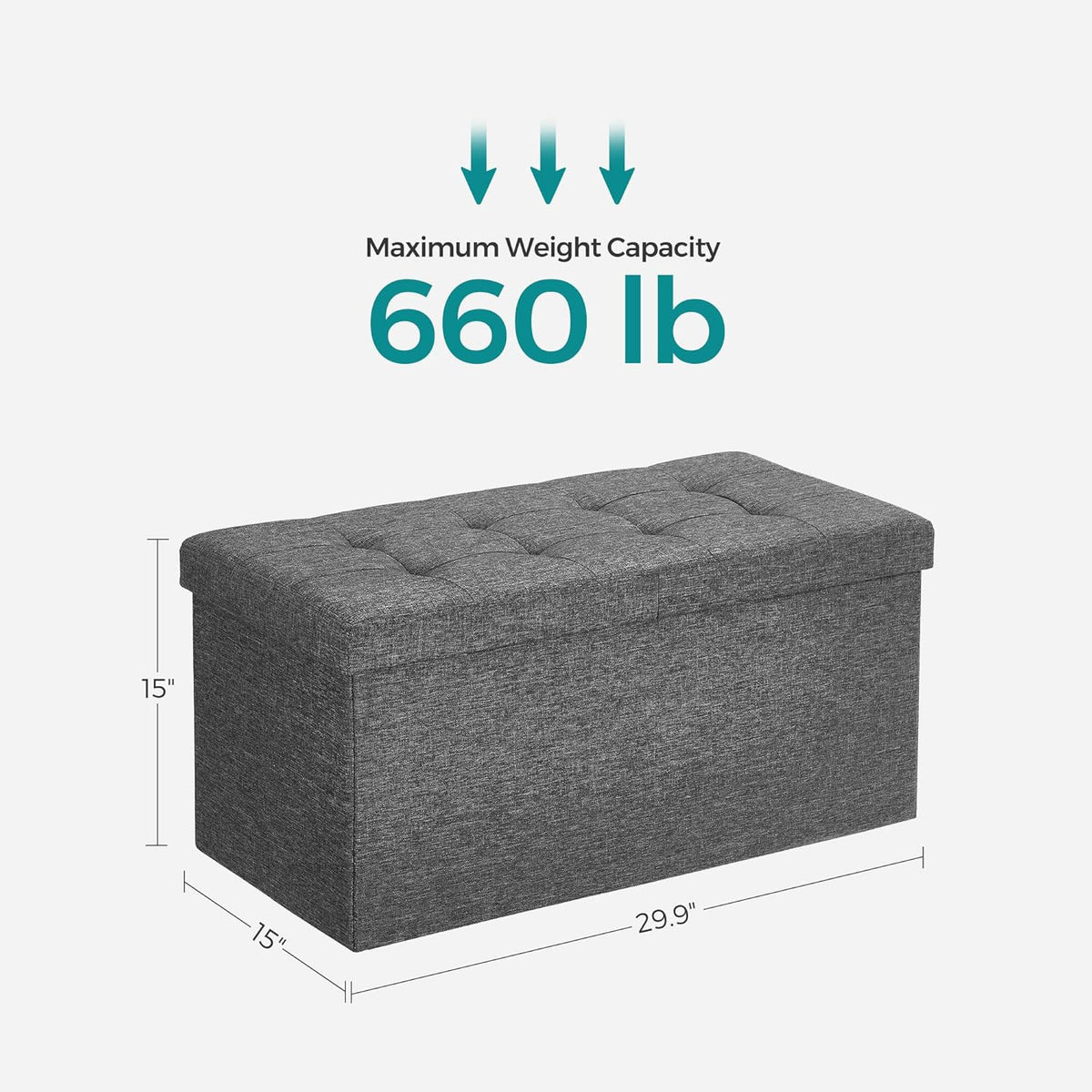 SONGMICS MAZIE Collection - 30 Inches Storage Ottoman, Foldable Storage Bench with Flipping Lid