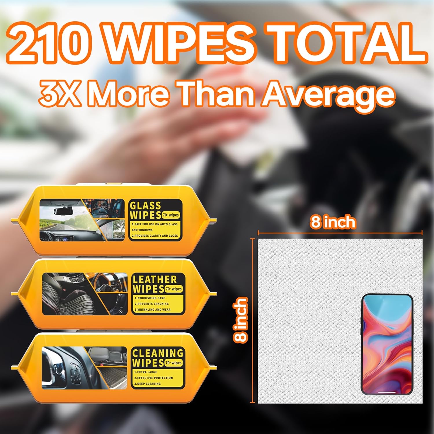 Car Wipes Extra Large 8" x 8" Car Interior Cleaning Wipes Leather Wipes For Car Car Glass Wipes