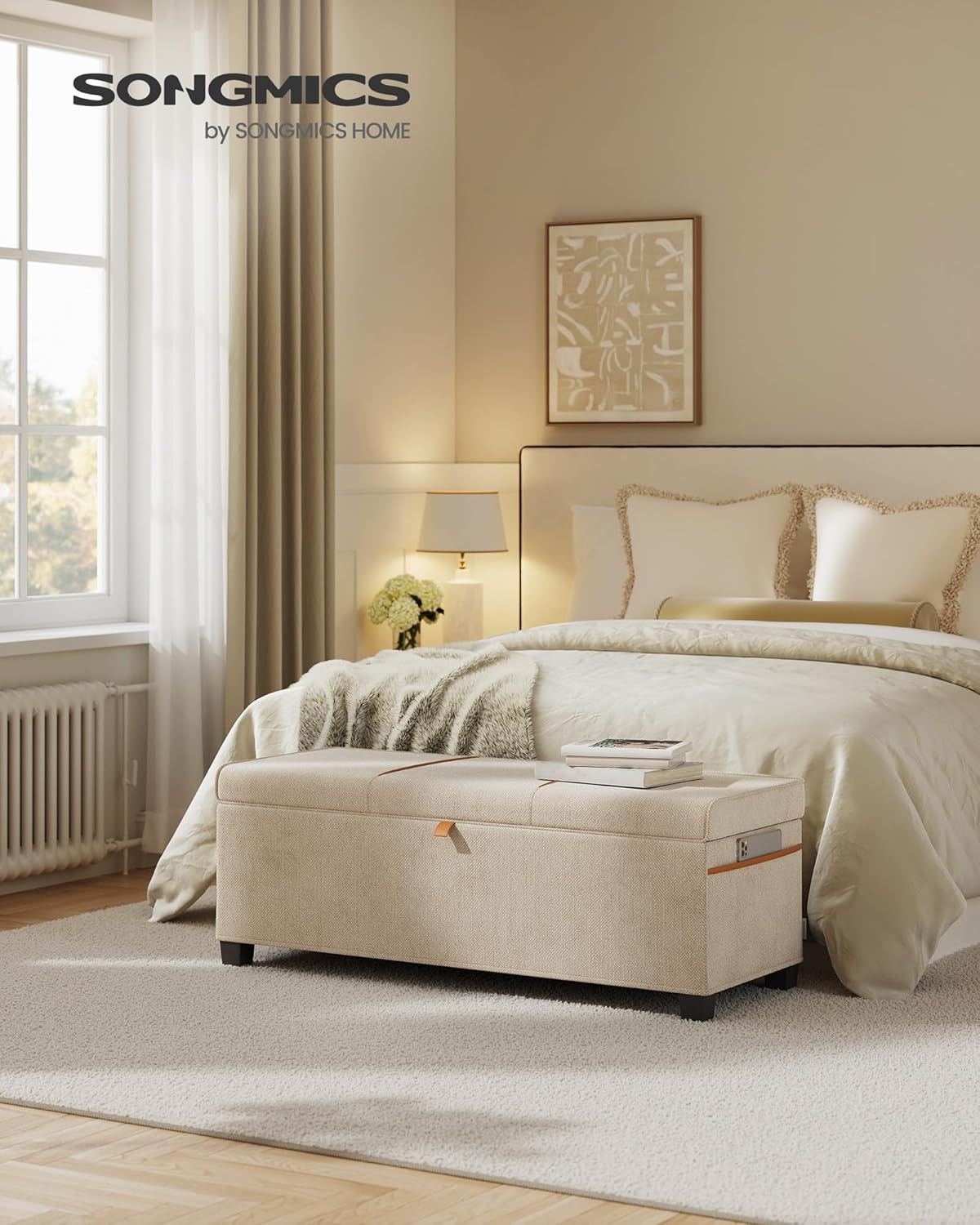 SONGMICS Storage Ottoman Bench, Storage Chest, 15.7 x 43.3 x 15.7 Inches, End of Bed Bench, 27 Gal.