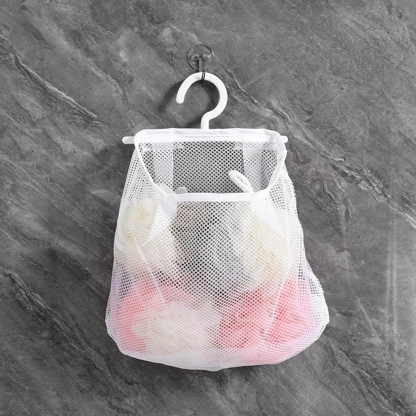 Cabilock 2pcs Multi-functional Hanging Mesh Bag Breathable Laundry Storage Bag for Bathroom Kitchen