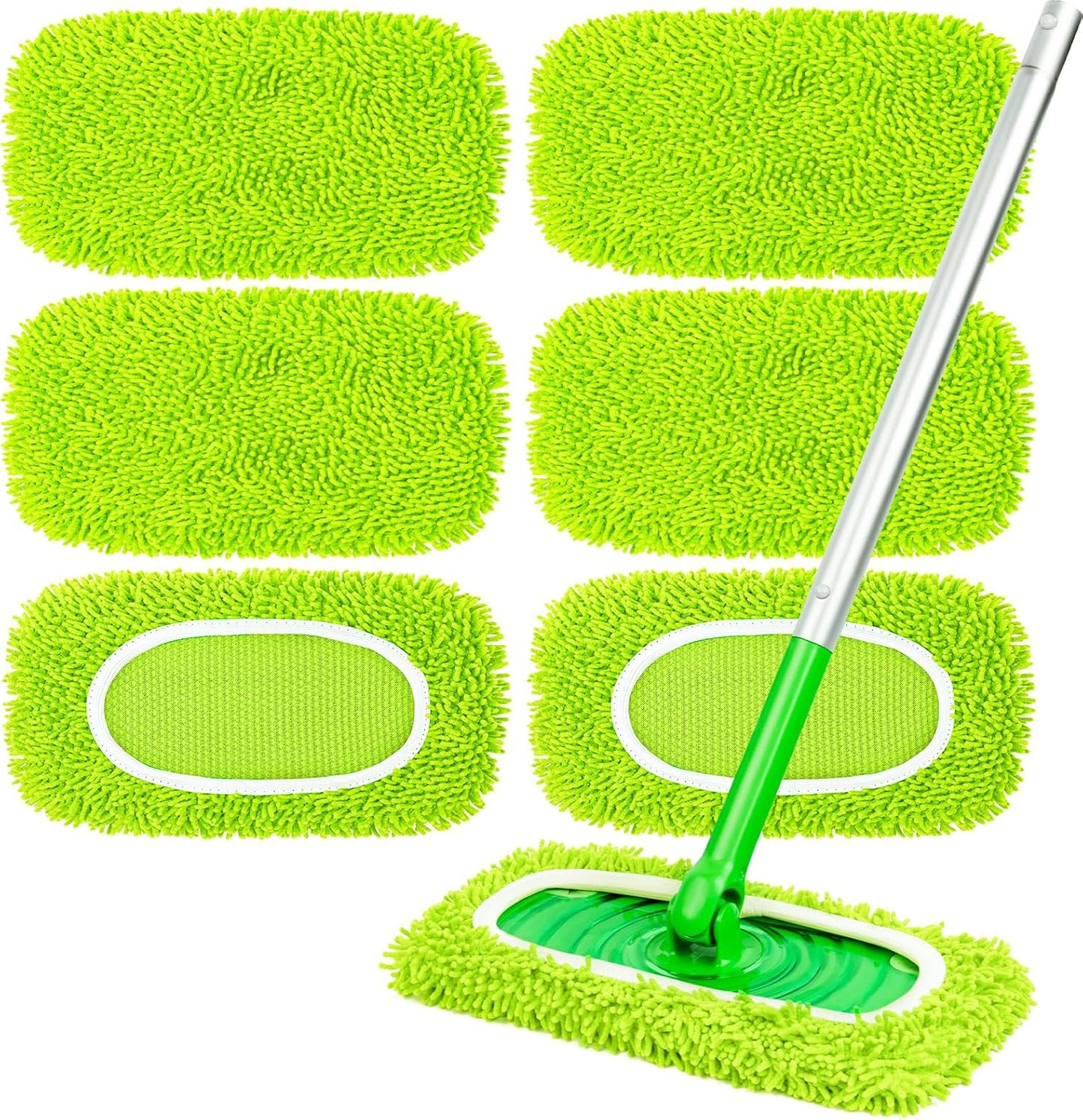 6-Pack Reusable Mop Pads Fit Swiffer Sweeper, Microfiber Cleaning Mop Pads Refill for Dry Sweeping