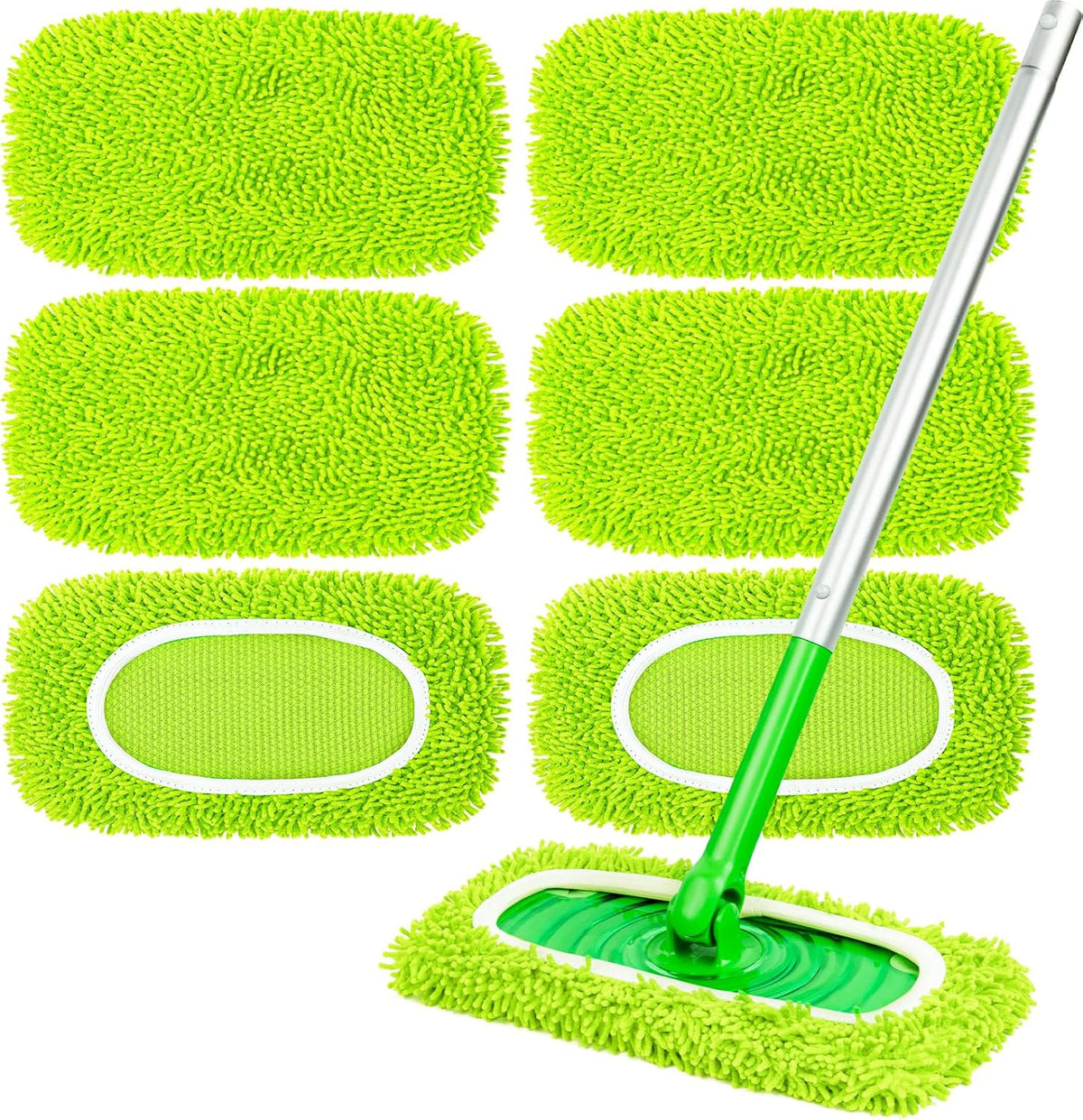 6-Pack Reusable Mop Pads Fit Swiffer Sweeper, Microfiber Cleaning Mop Pads Refill for Dry Sweeping