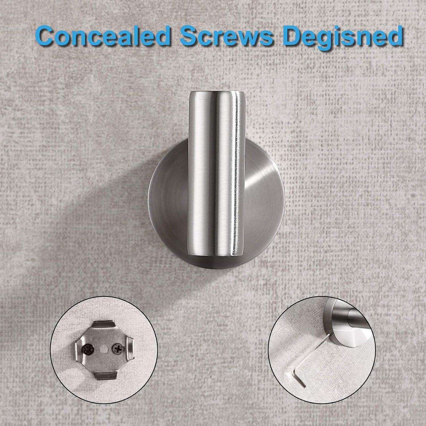 TASTOS Bathroom Towel Hooks Brushed Nickel, 2 Pack Stainless Steel Robe Coat and Clothes Hook