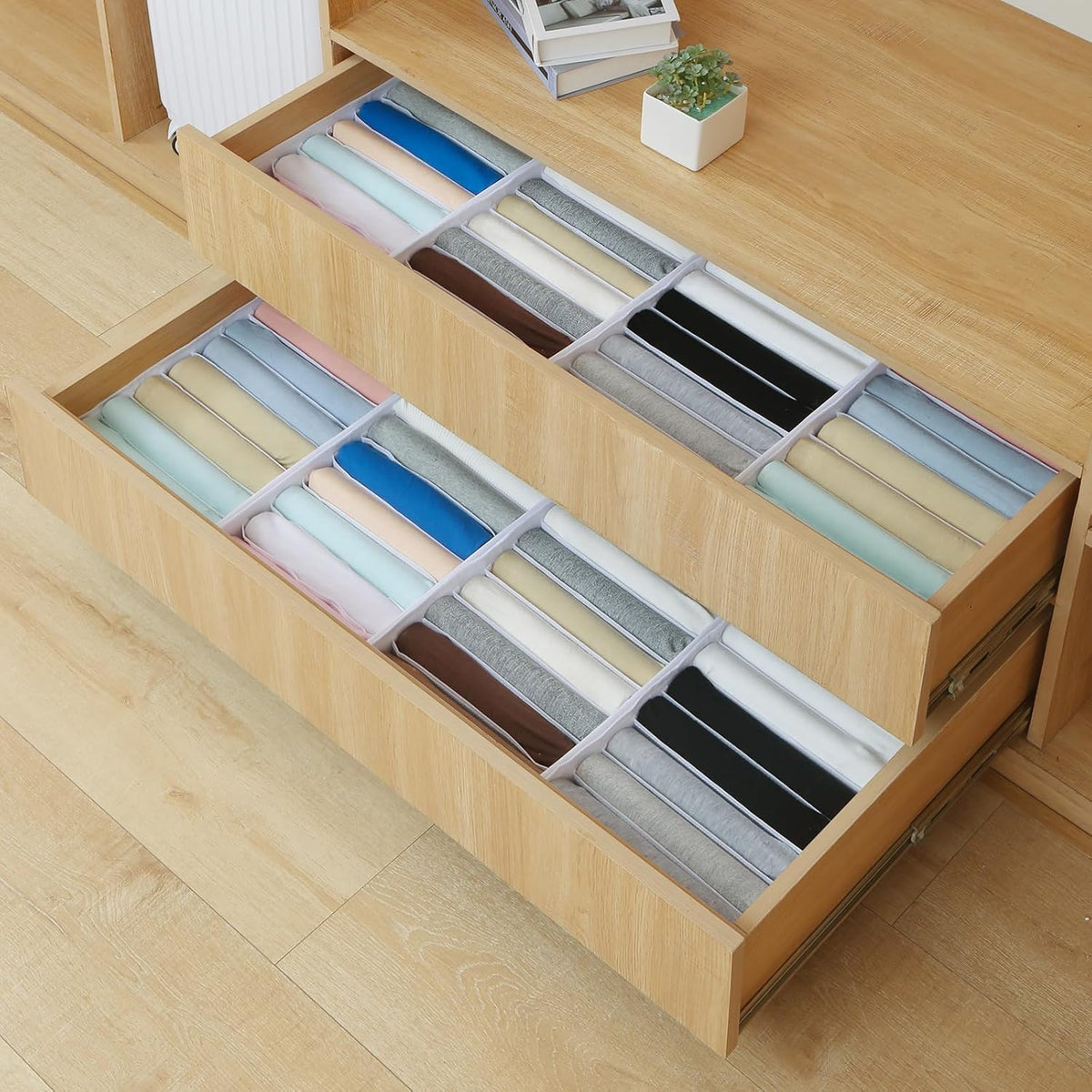 Qozary 4 Pack Drawer Organizers for Clothing, 8 Grids Foldable Closet Organizers and Storage Bins