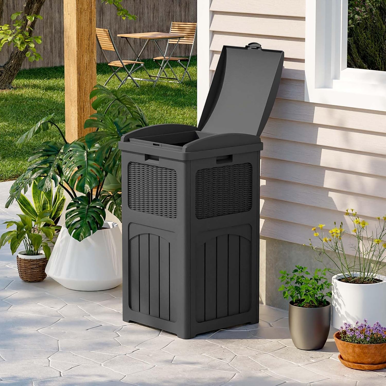 Patiowell 36 Gallon Outdoor Trash Can, Resin Outdoor Garbage Can with Lid for Patio, Backyard