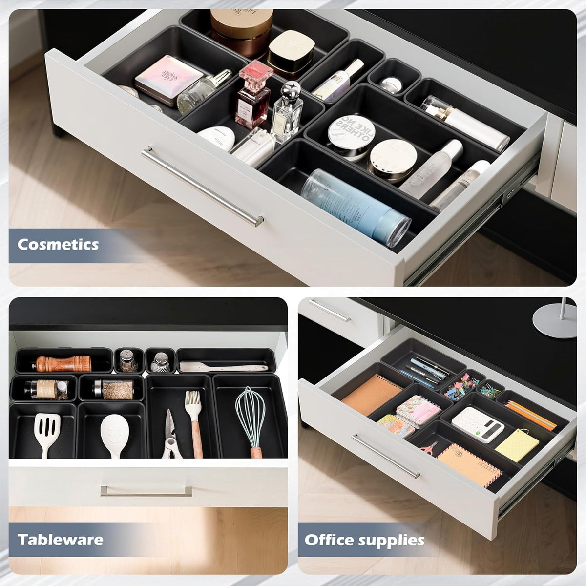 69PCS Large Plastic Interlocking Drawer Organizer, 5 Sizes Versatile Desk Drawer Organizer Trays