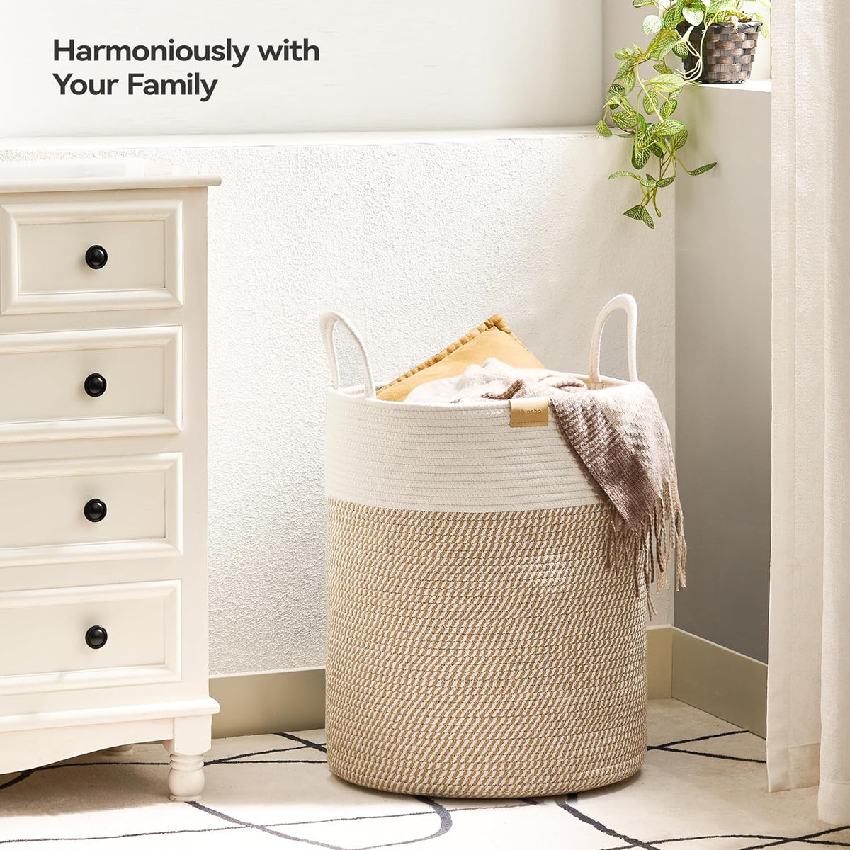 Laundry Hamper 62L,Large Laundry Basket for Clothes,Decorative Storage Basket for Blankets,Cotton