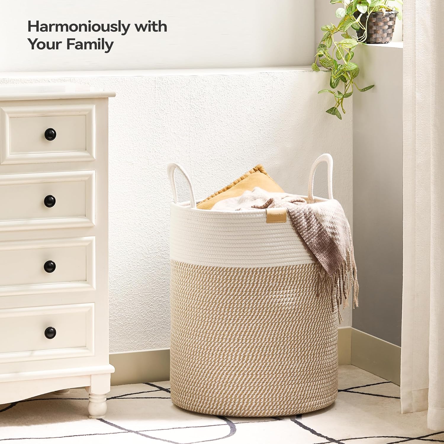 Laundry Hamper 62L,Large Laundry Basket for Clothes,Decorative Storage Basket for Blankets,Cotton