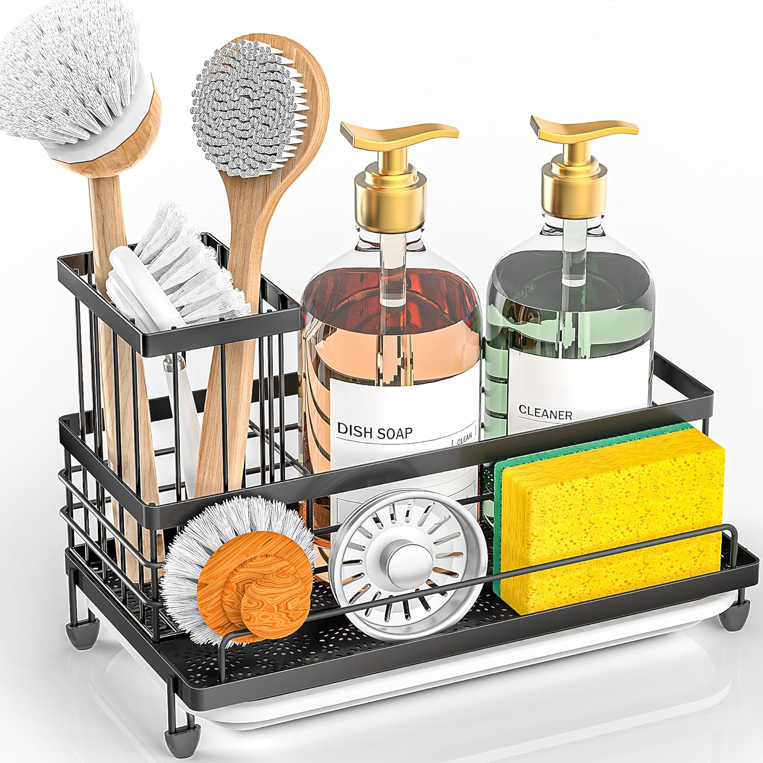 Cisily Large Capacity Kitchen Sink Caddy Organizer, Rustproof Non-Slip Sponge Holder With Dish