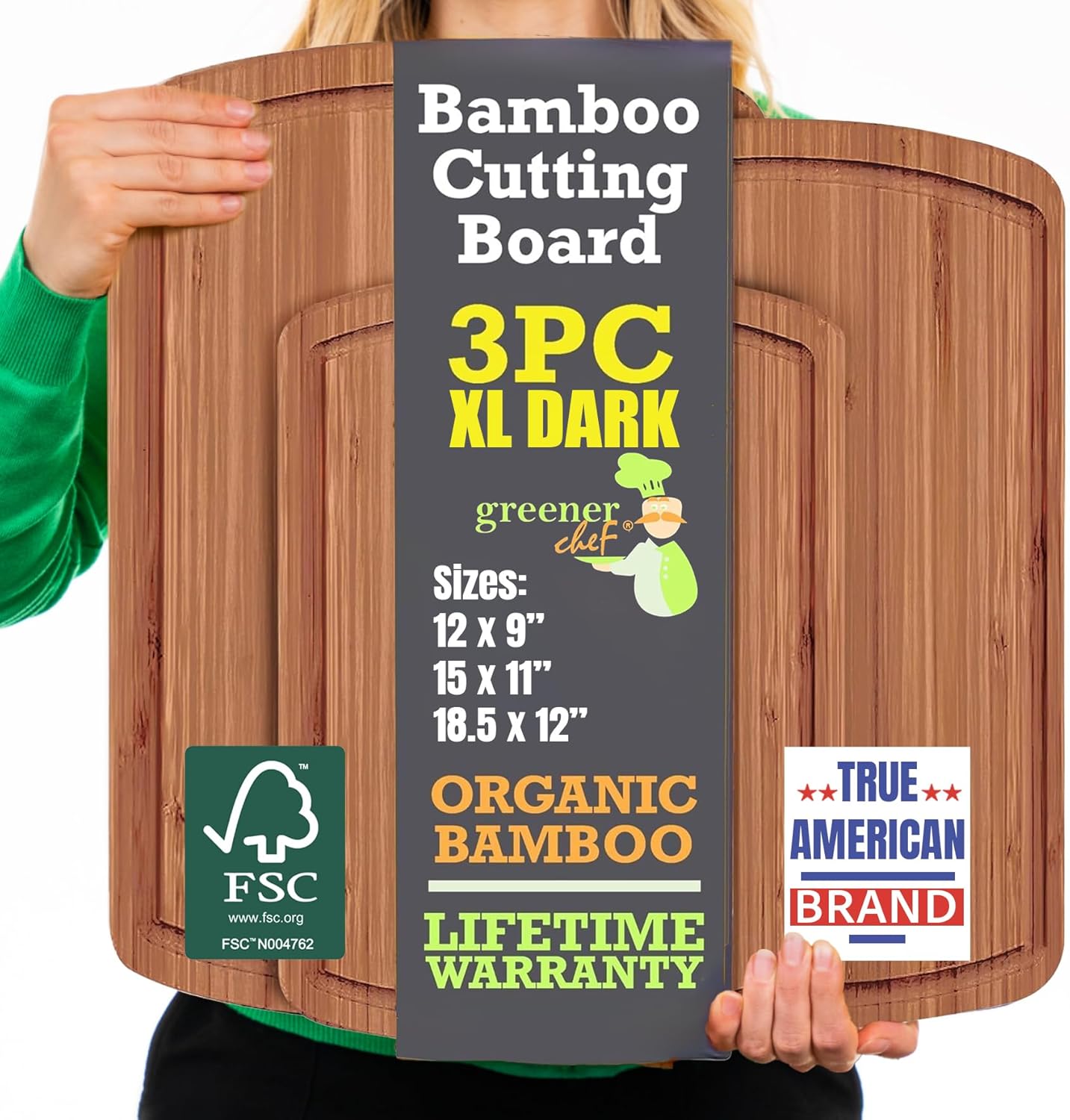 Bamboo Wooden Cutting Board Set of 3 - Used to Chop Veggies, Carve Meat, Present Charcuterie at