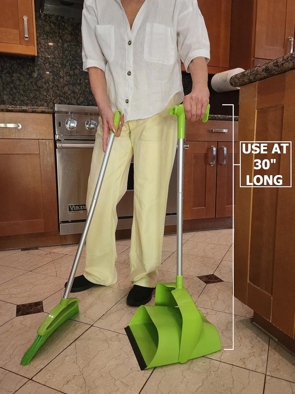 Broom and Dustpan Set for Home, Angled Broom and Upright Dustpan with Extendable Poles, Long Handle