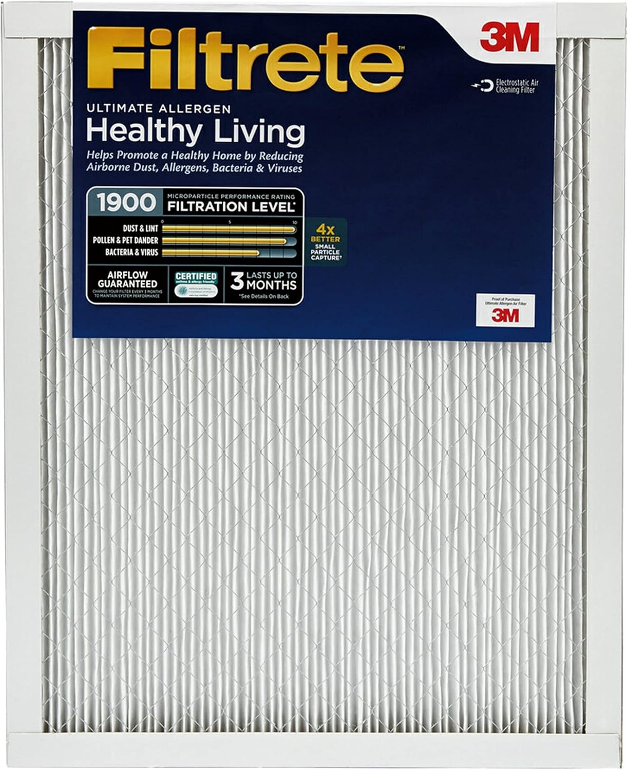 Filtrete 20x25x1 AC Furnace Air Filter, MERV 13, MPR 1900, Premium Allergen, Bacteria & Virus