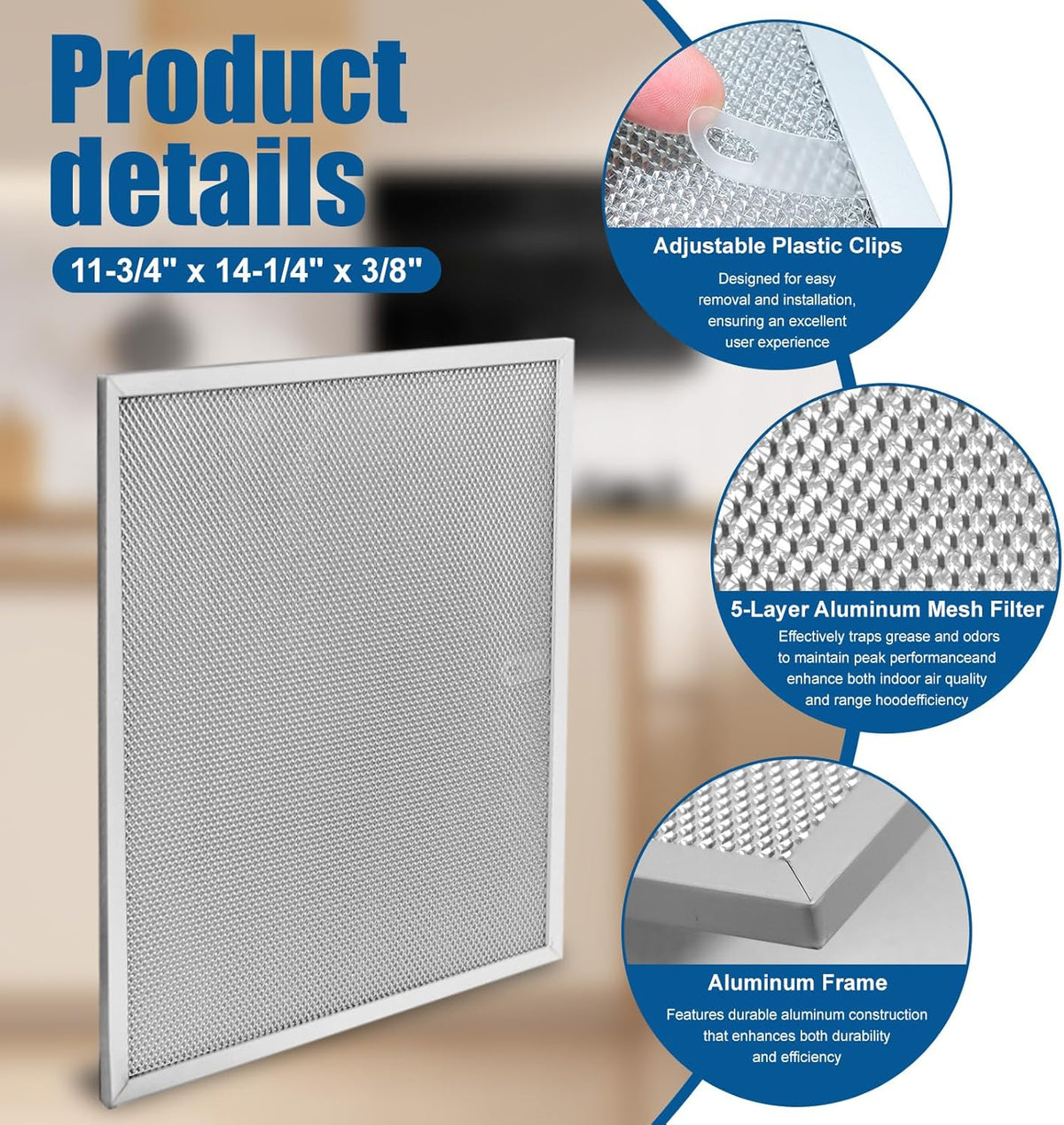 Allure Range Hood Filter Replacement 14.2" x 11.8" BPS1FA30 With 5-Layer Aluminum Mesh Fit for