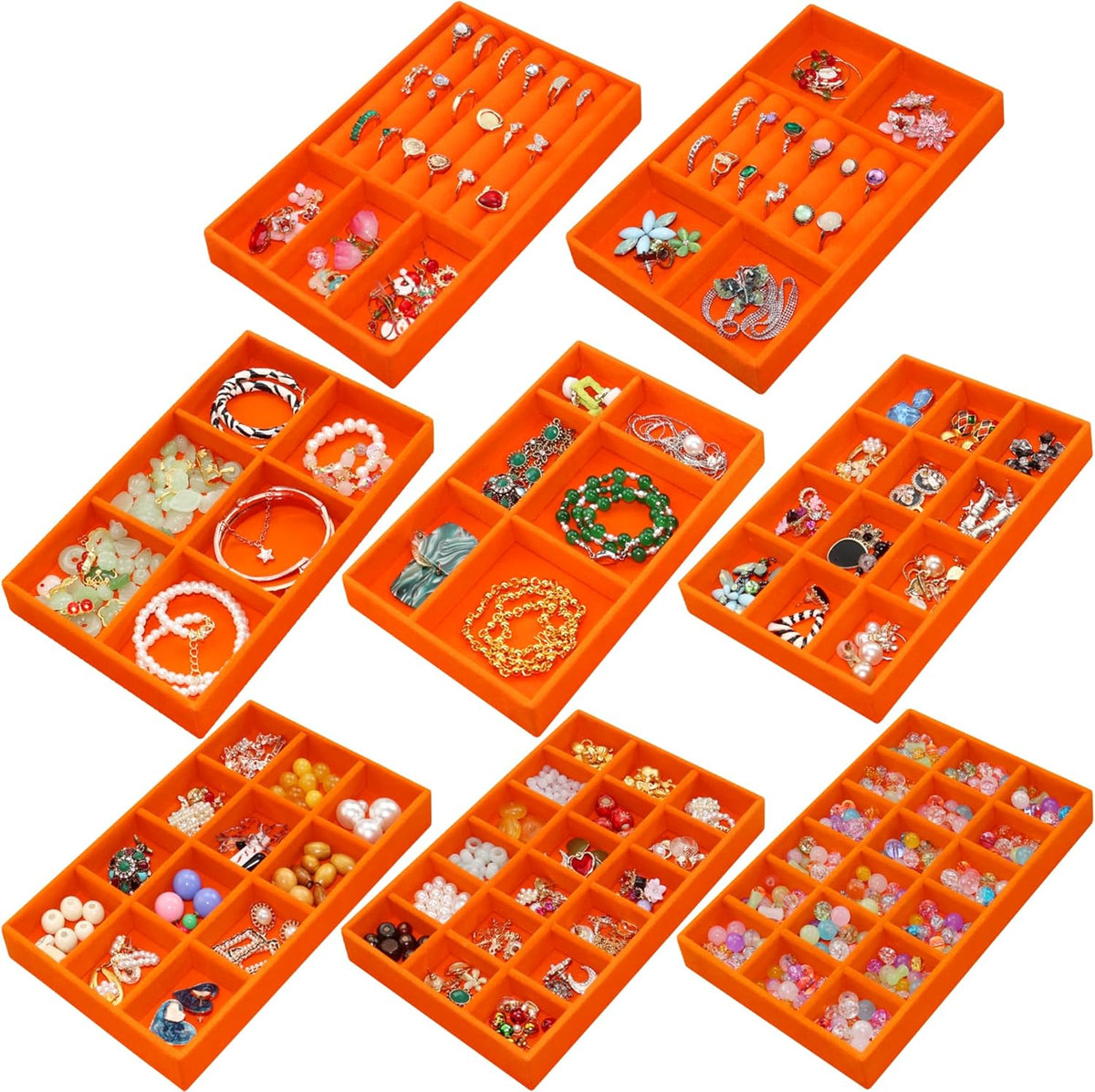 Jewelry Organizer Tray Stackable Velvet Jewelry Trays Drawer Inserts Earring Ring Necklace