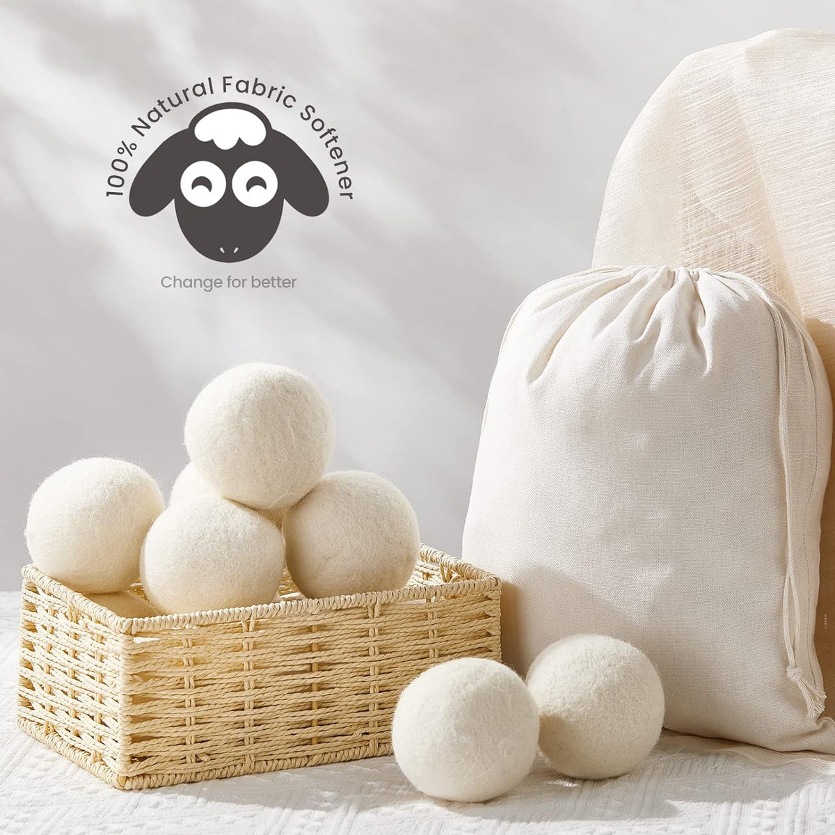 Roowest 24 Pcs Wool Dryer Balls Set Reusable Laundry Wool Balls with Muslin Bags Fabric Softener