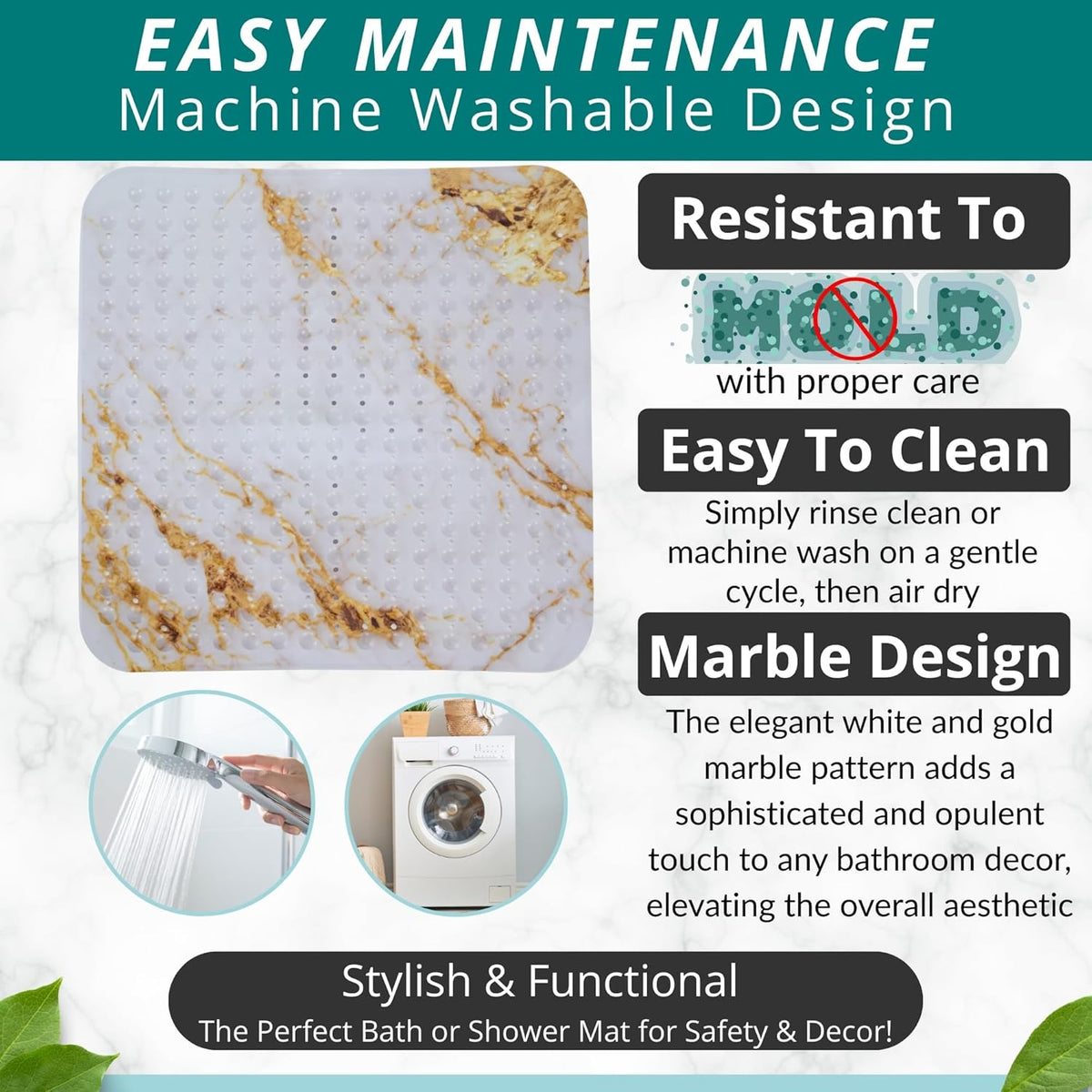 ENKOSI Extra Large Square Non Slip Shower Mat - 31 x 31-inch XL Bathroom Shower Mat - Square Shower
