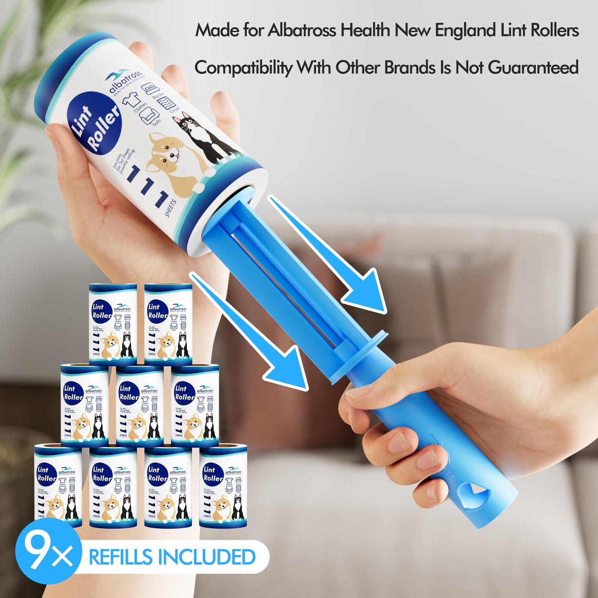 Extra Sticky Lint Roller Refills Only, Mega Value Set 999 Sheets for Pet Hair Removal, Dog and Cat