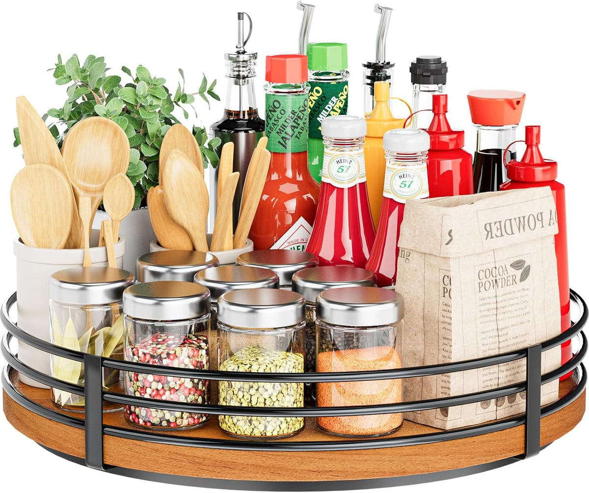 13" Lazy Susan Turntable Organizer - Wood Round Lazy Susan for Cabinet Kitchen Countertop Pantry