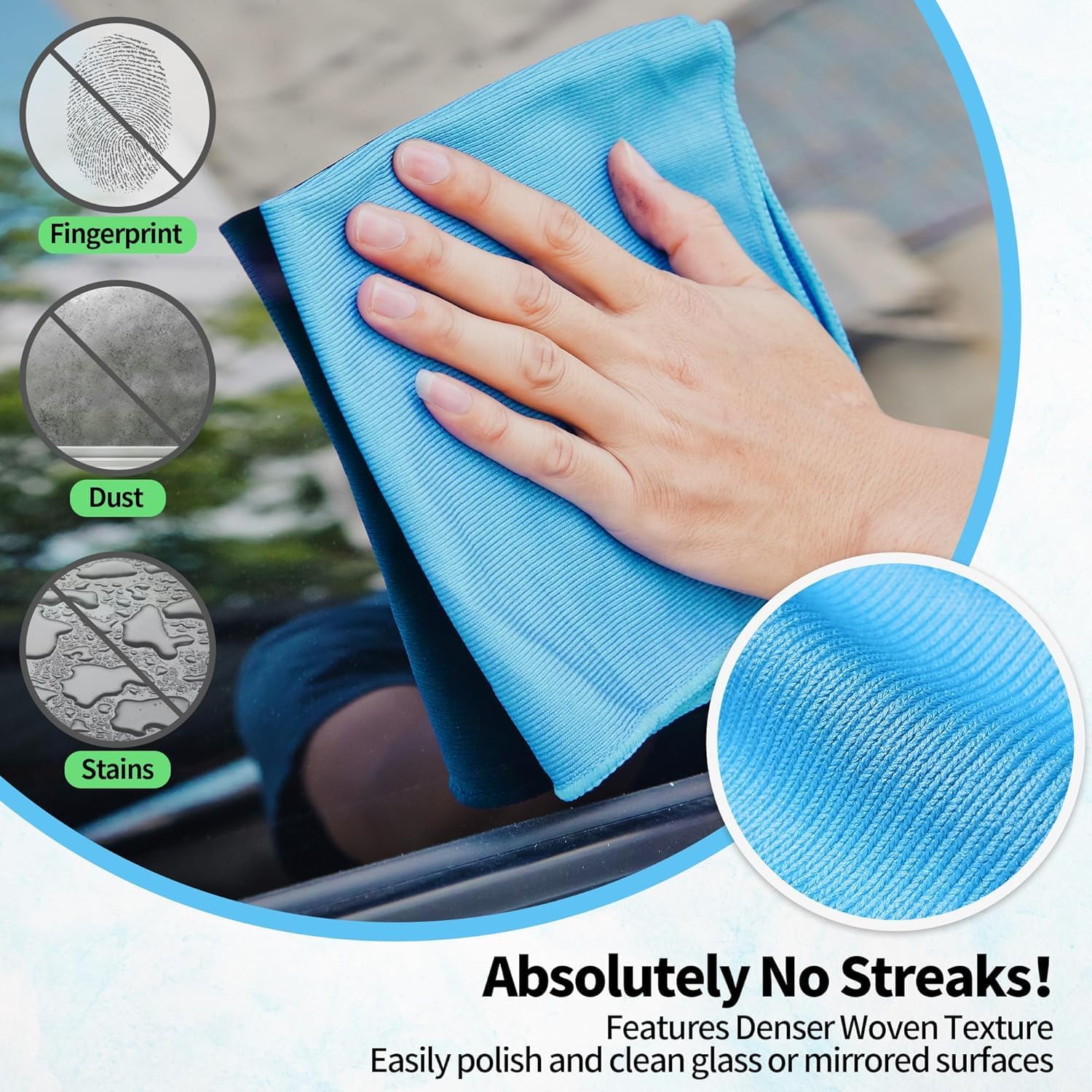 HOMERHYME Microfiber Glass Cleaning Cloth, 6 Pack Window Glass Cleaning Rags, Reusable Lint-Free