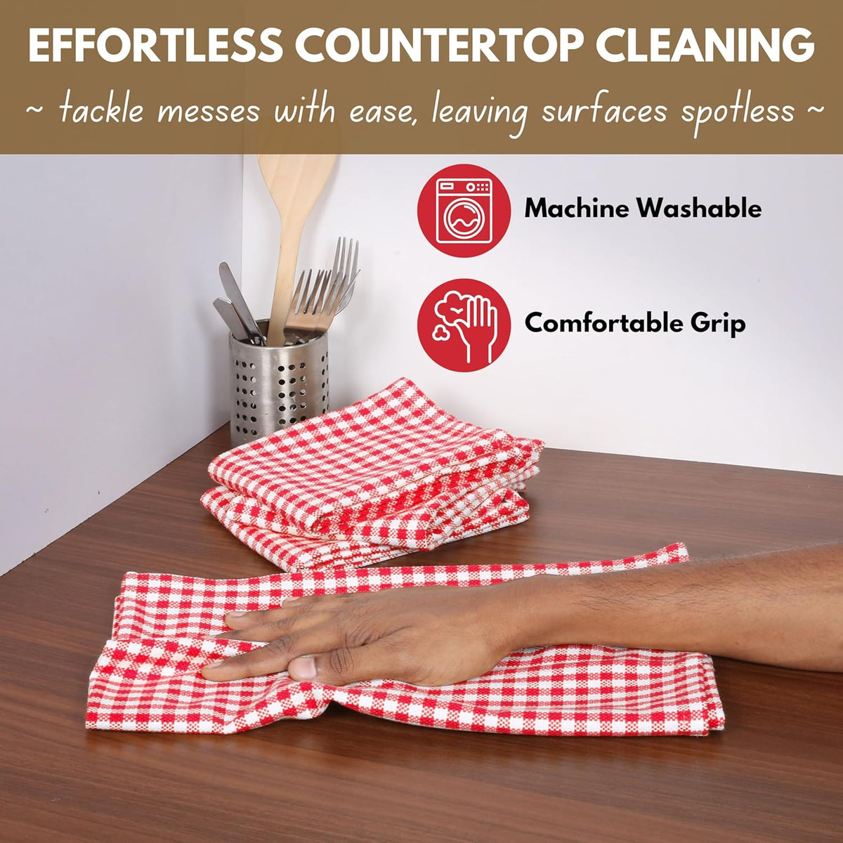 Native Fab 12 Pack Gingham Check Kitchen Towels 16"x26" - Mini Plaid Cotton Dish Towels Washable