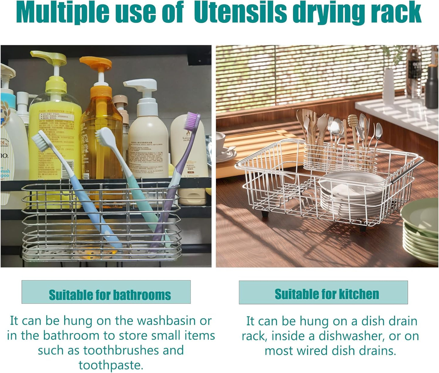 304 Stainless Steel Utensil Holder, Dish Drying Rack, kitchen Utensil Organizer, Knife and Fork