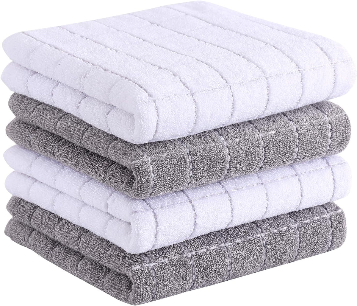 Homaxy 100% Cotton Terry Kitchen Towels(Mixed Color, 13 x 28 Inches), Checkered Designed, Soft and