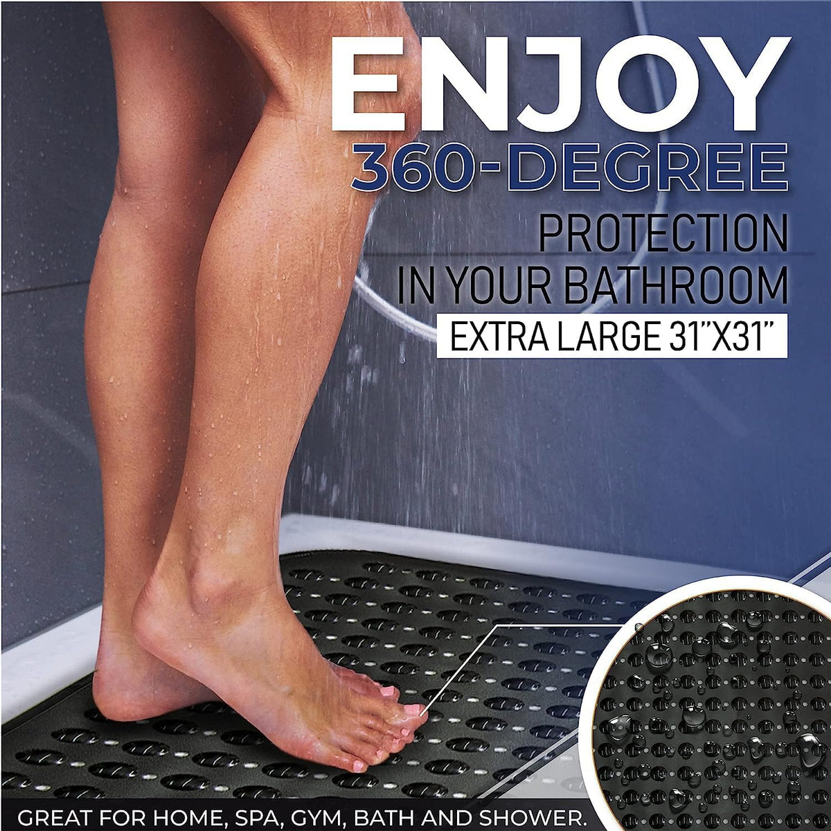 ENKOSI Extra Large Square Non Slip Shower Mat - 31 x 31-inch XL Bathroom Shower Mat - Square Shower