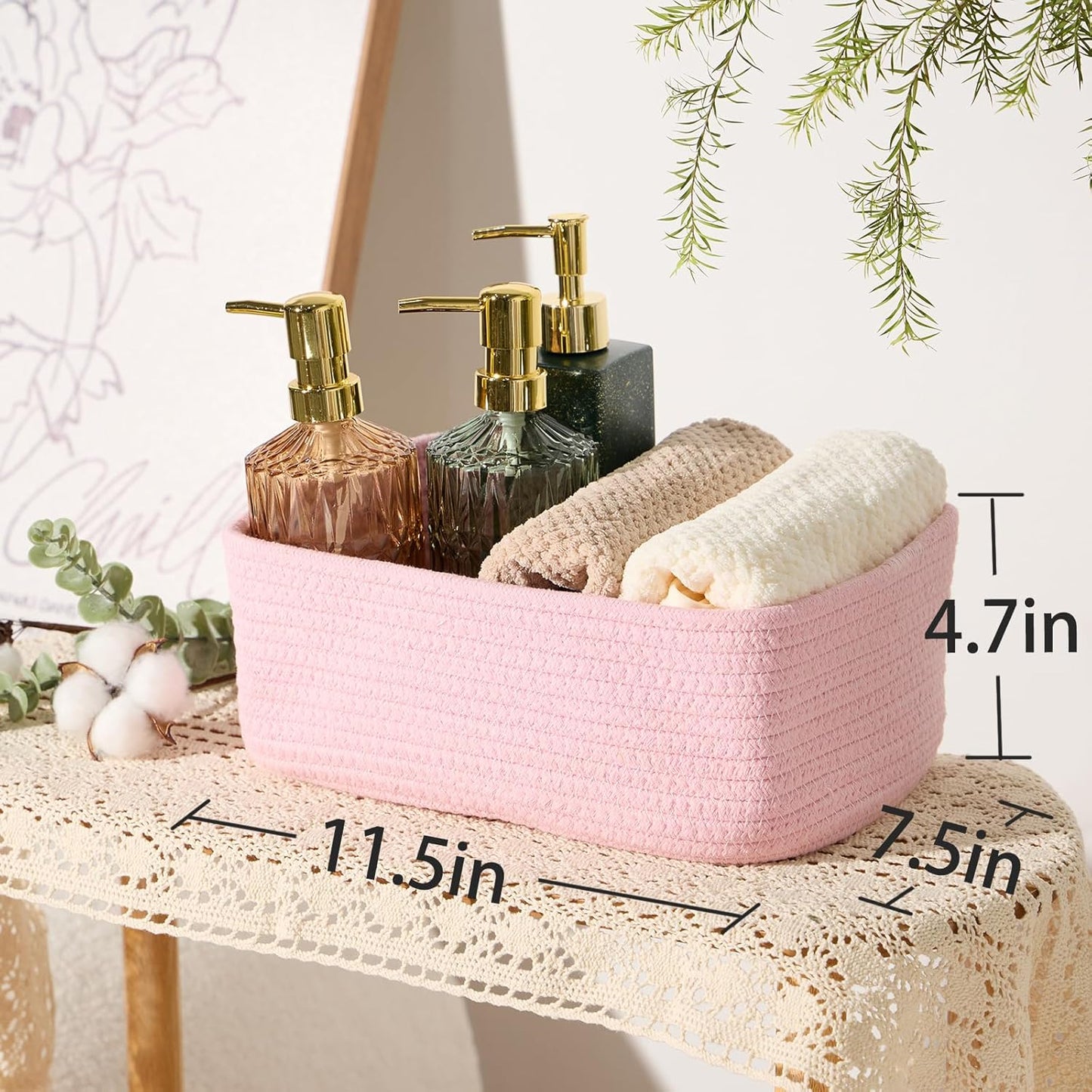 Small Storage Baskets for Organizing | Closet Organizer Bins | Shelf Toy Basket | Woven Rope