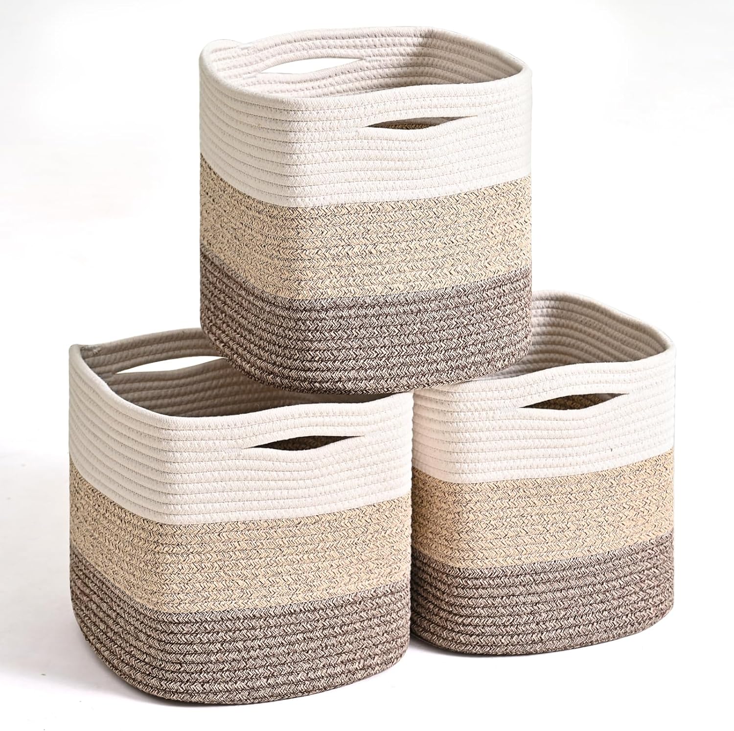 11 Inch Cube Storage Bins, Storage Cube Organizer Bins, Woven Cotton Rope Baskets for Storage