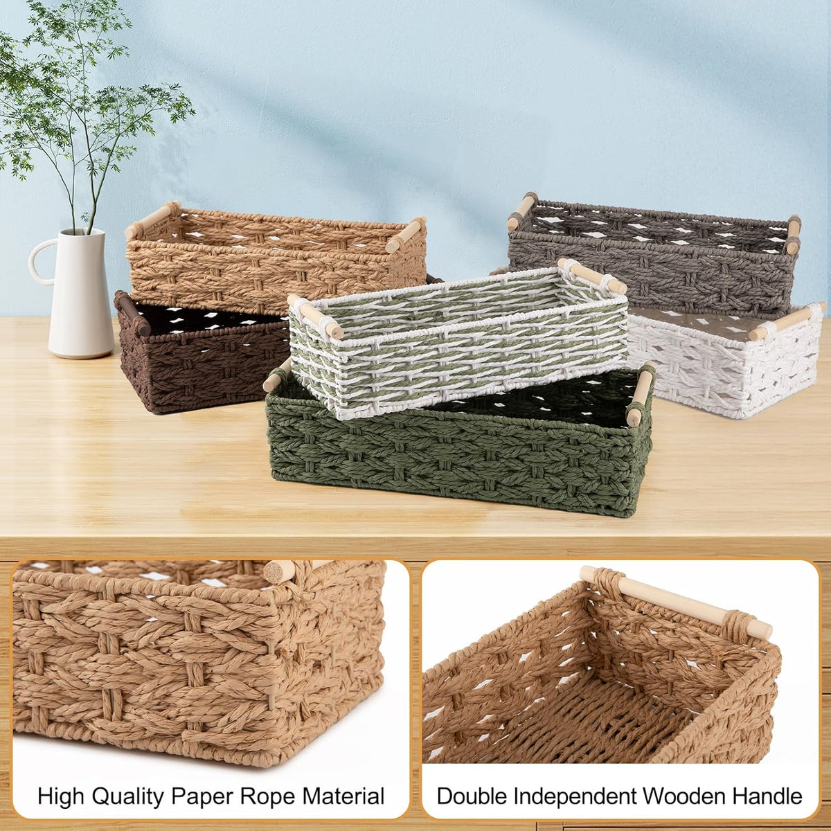 OIAHOMY Toilet Paper Baskets Handmade Paper Rope Decorative Wicker Storage Tank Shelf Cabinet