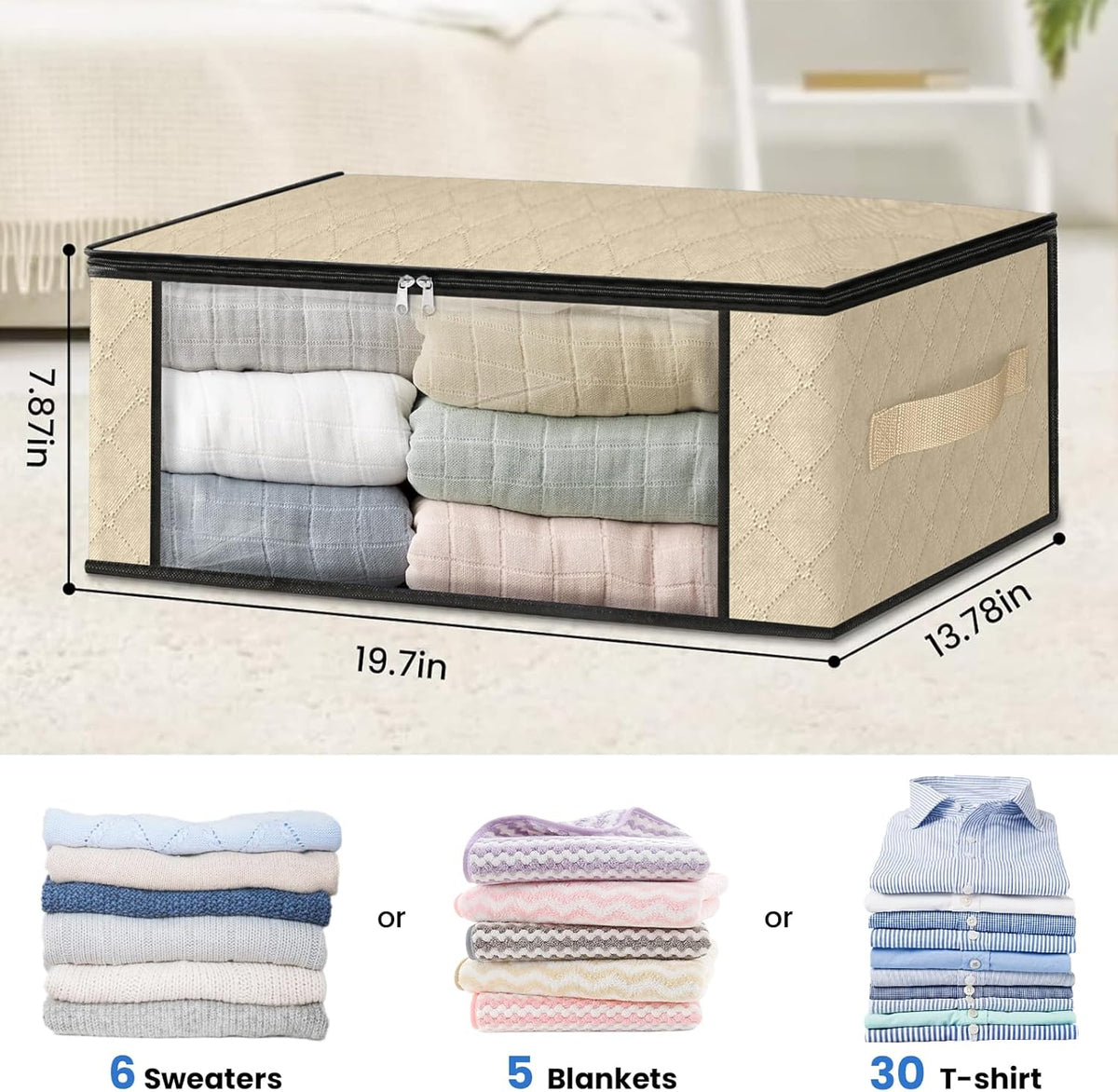HomeHacks Storage 10-Pack Clothes Organizer Storage Bags Foldable Storage Box with Large Clear