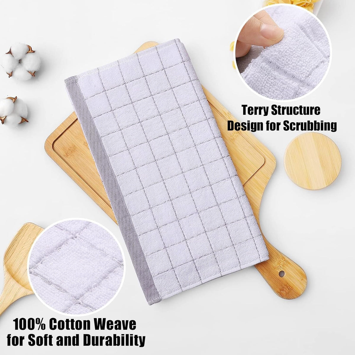 Homaxy 100% Cotton Terry Kitchen Dish Cloths, Ultra Soft and Absorbent Dish Towels for Kitchen