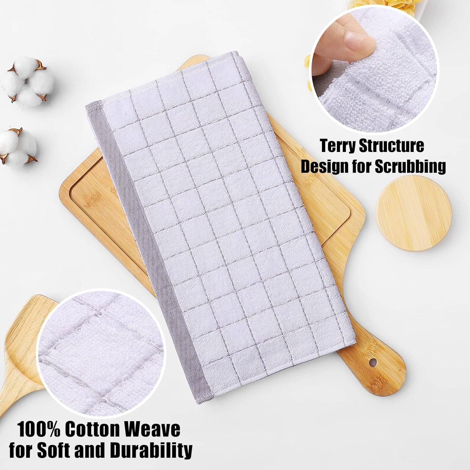 Homaxy 100% Cotton Terry Kitchen Dish Cloths, Ultra Soft and Absorbent Dish Towels for Kitchen