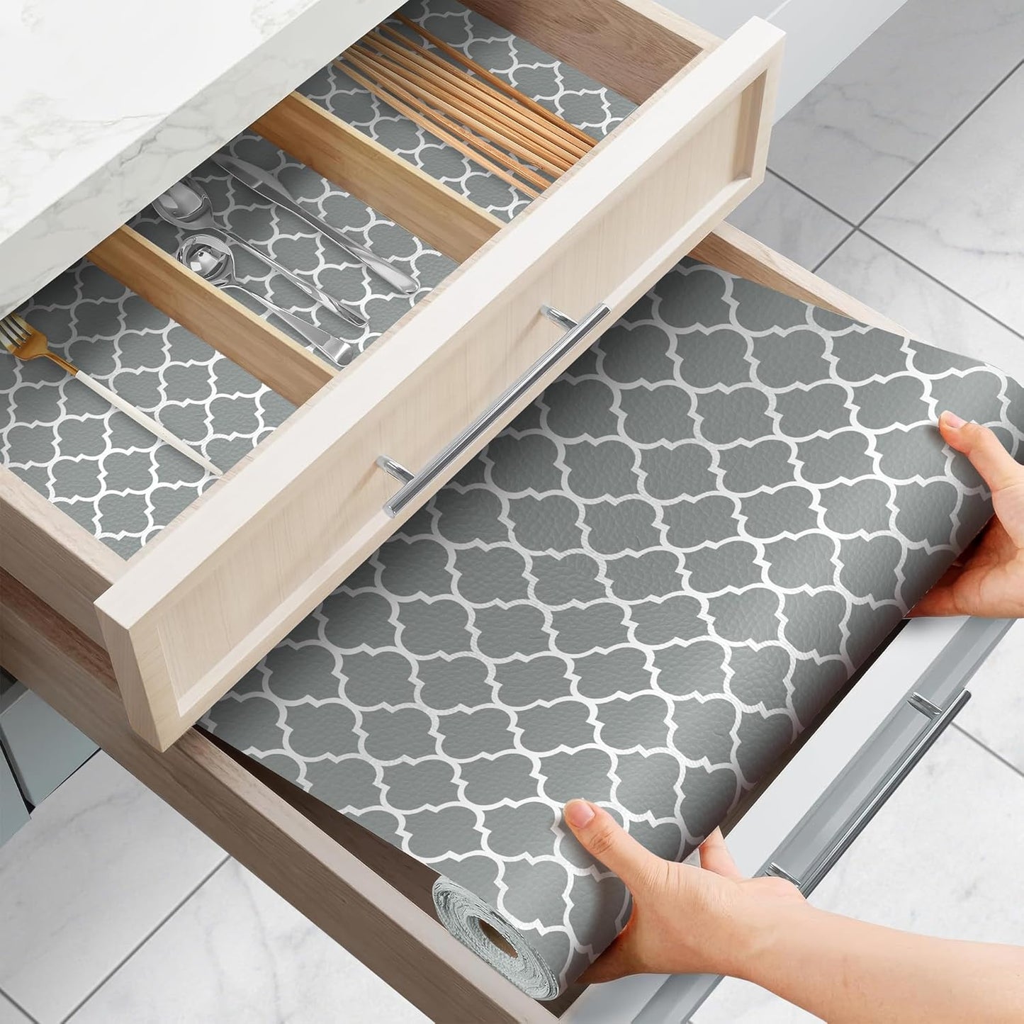 Drawer and Shelf Liner for Kitchen Cabinets Non-Adhesive, Non-Slip Cabinet Liner Shelf Paper Strong