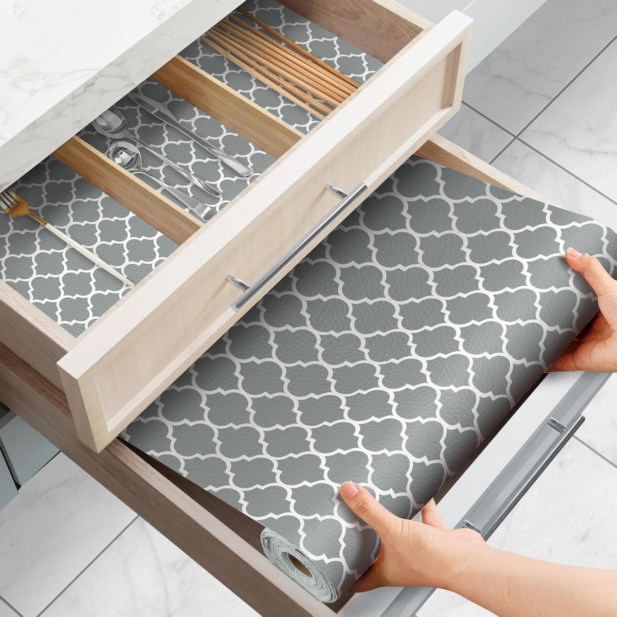 Drawer and Shelf Liner for Kitchen Cabinets Non-Adhesive, Non-Slip Cabinet Liner Shelf Paper Strong