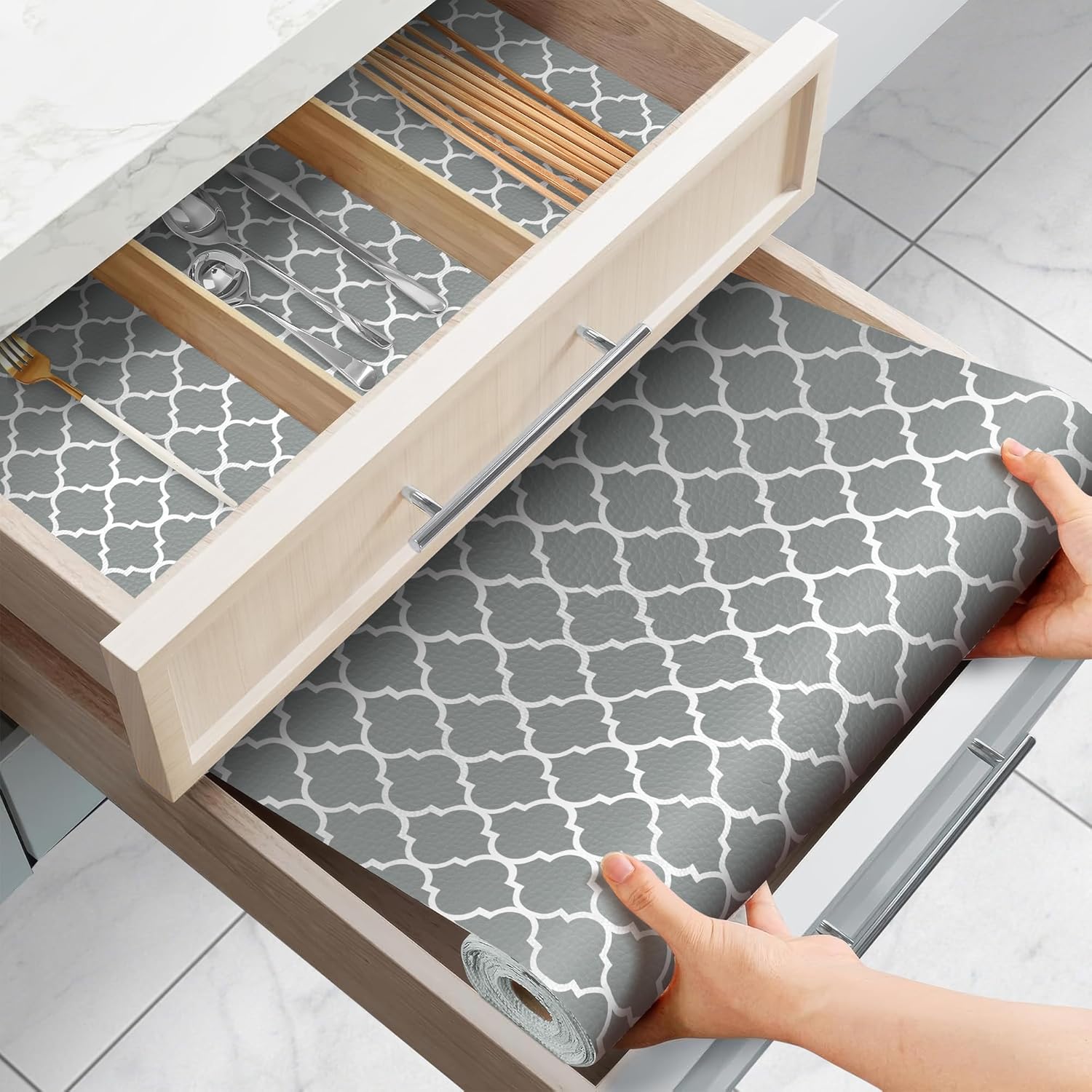 Drawer and Shelf Liner for Kitchen Cabinets Non-Adhesive, Non-Slip Cabinet Liner Shelf Paper Strong