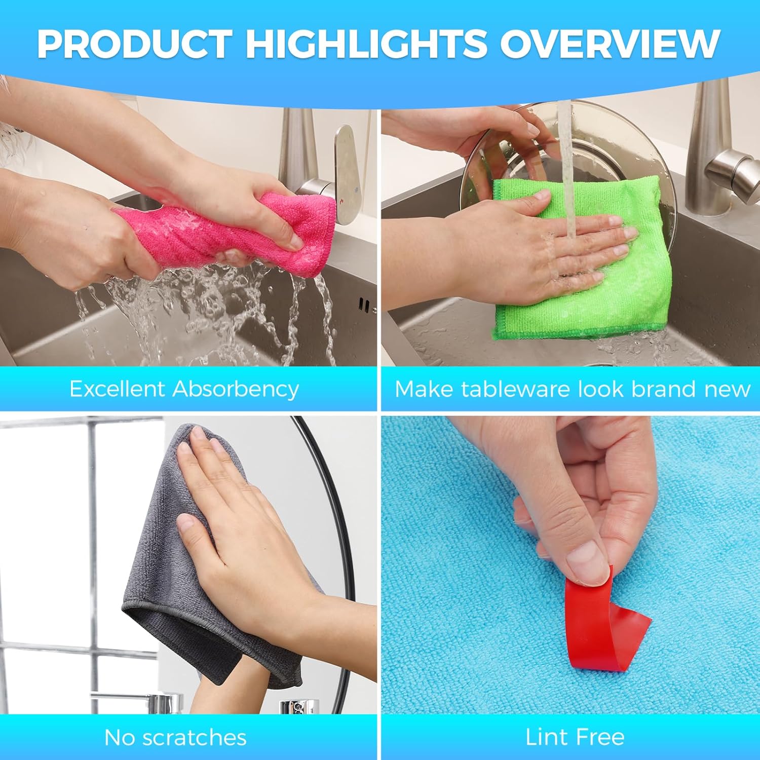 15pcs Microfiber Cleaning Cloth Lint Free, Absorbent, Streak Free, Non-Abrasive, Reusable and