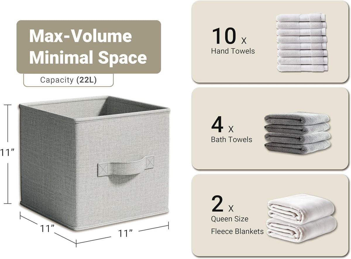 4 Pack Foldable Fabric Closet Storage Bins, 11Inch Organizer Cubes with Handles, Linen Storage